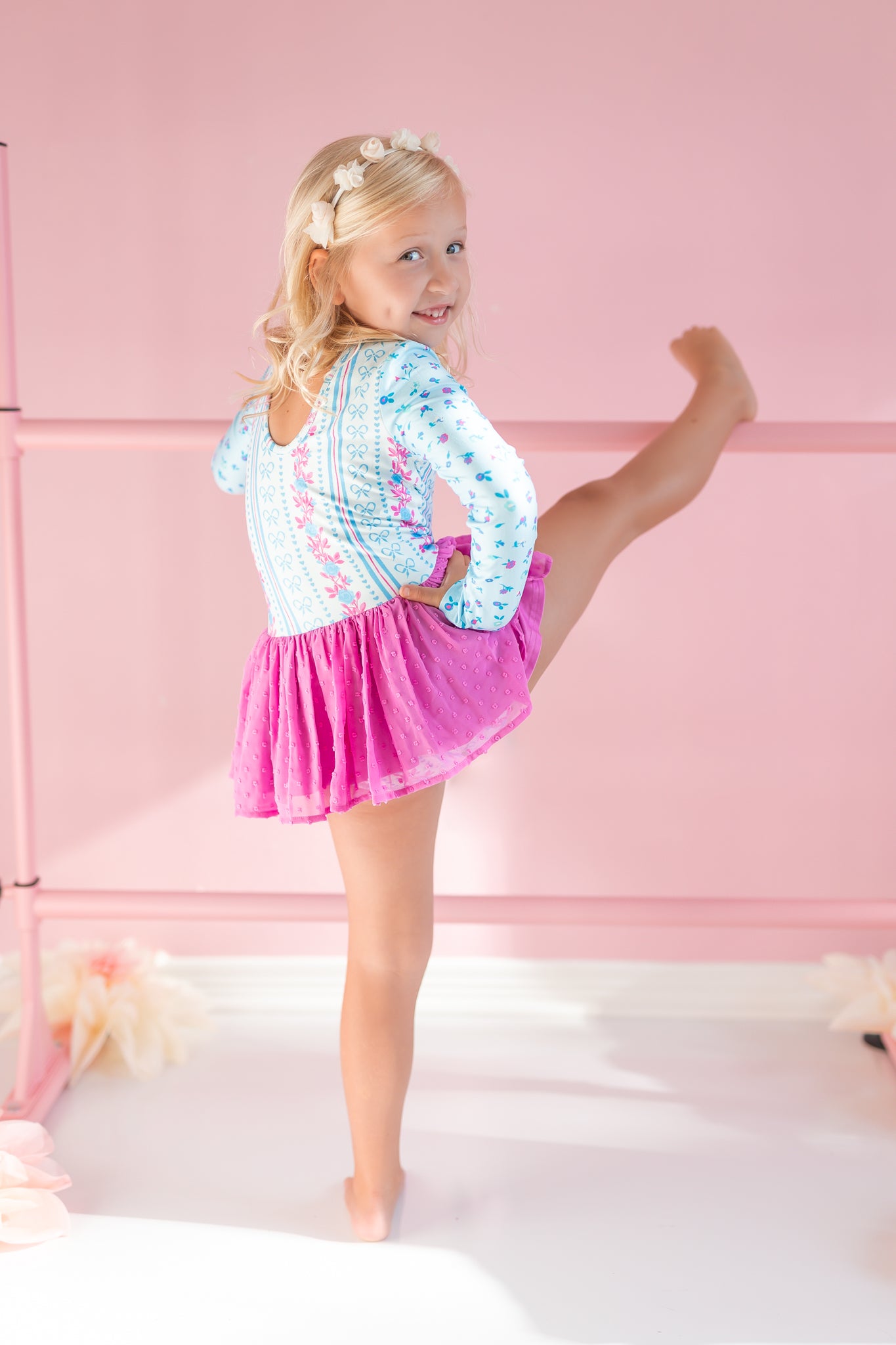 Farrah Clipdot Leotard - Rosé Ribbon Luxe