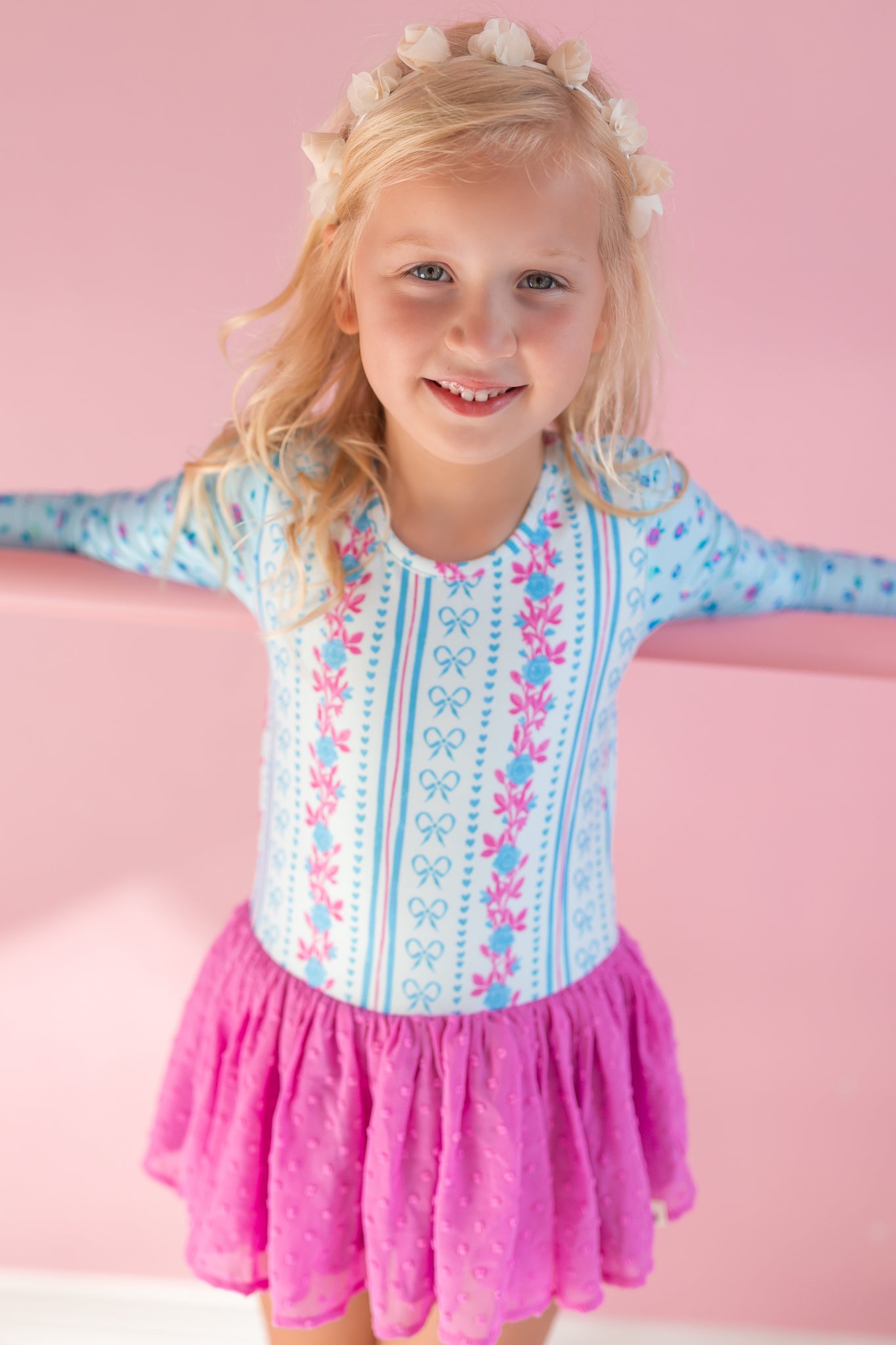 Farrah Clipdot Leotard - Rosé Ribbon Luxe
