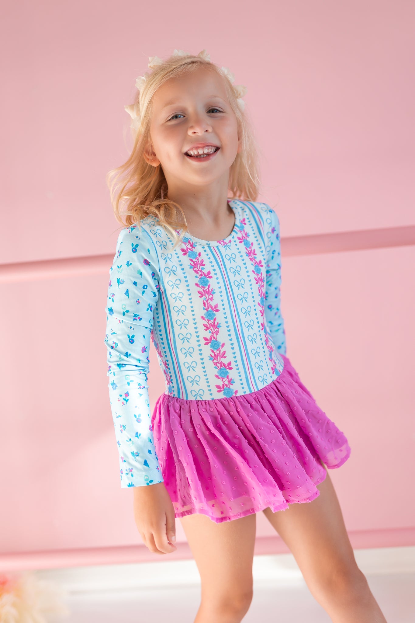 Farrah Clipdot Leotard - Rosé Ribbon Luxe