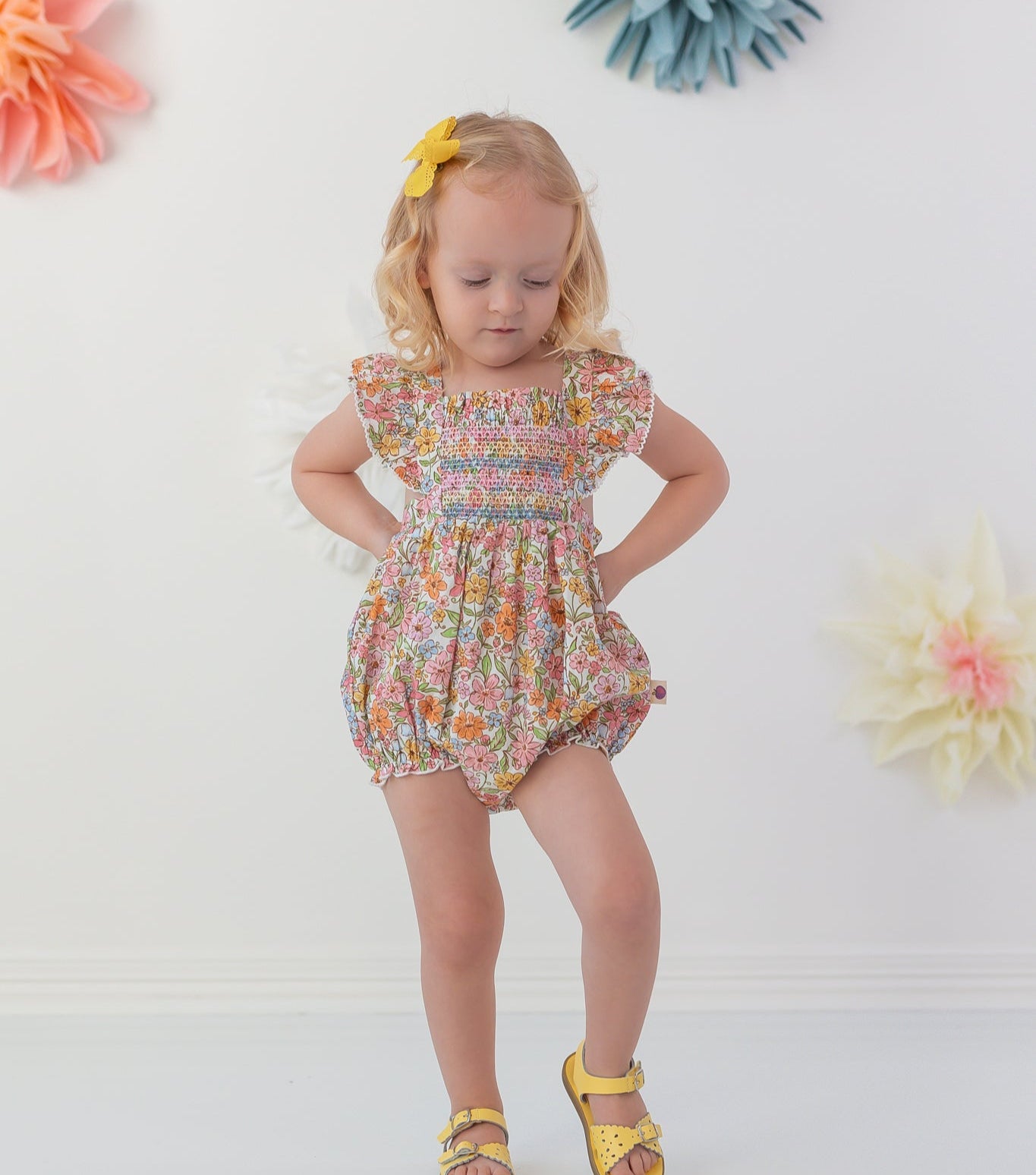 Smocked Bubble Romper - Garden Of Whimsy