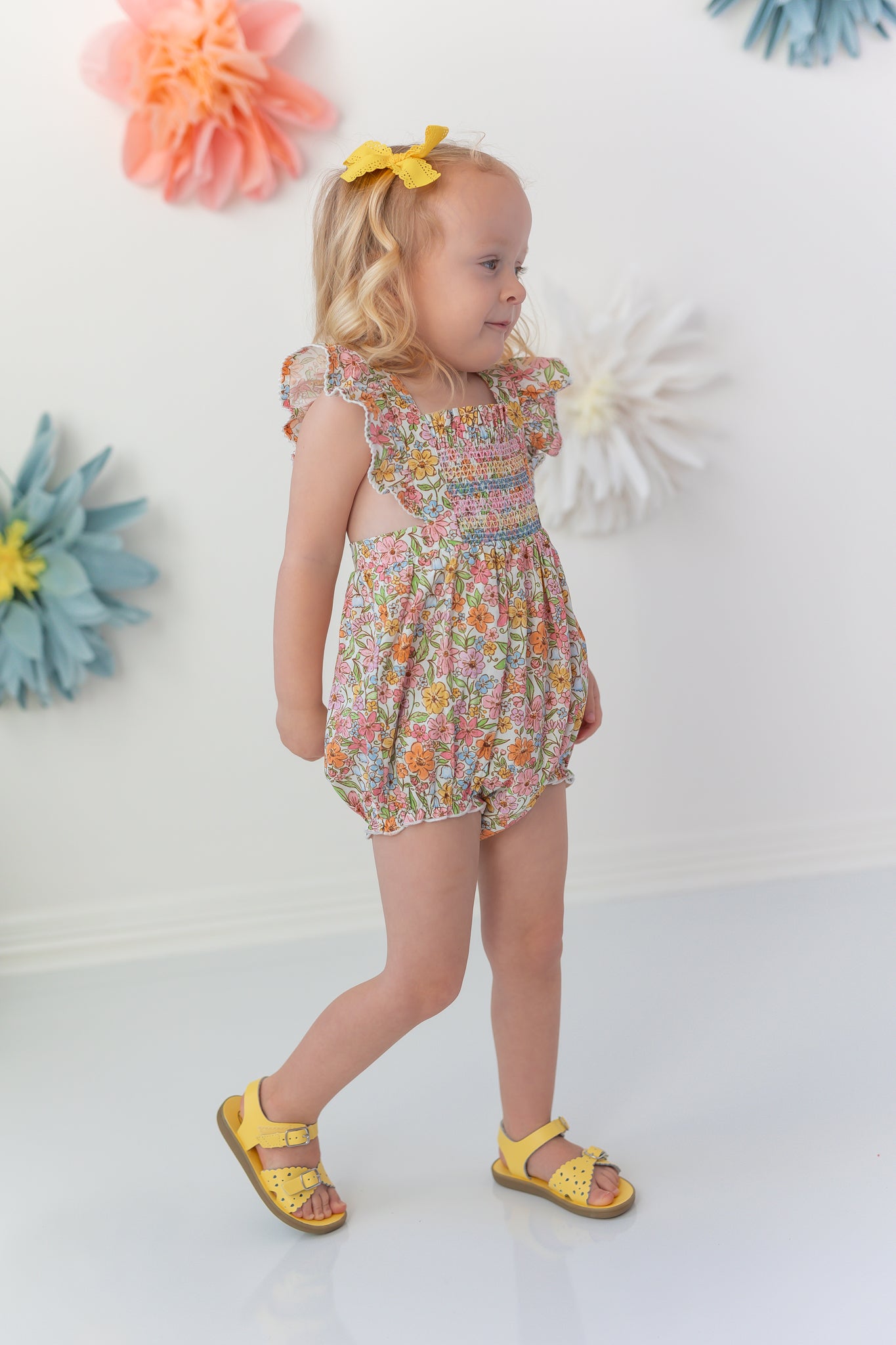 Smocked Bubble Romper - Garden Of Whimsy