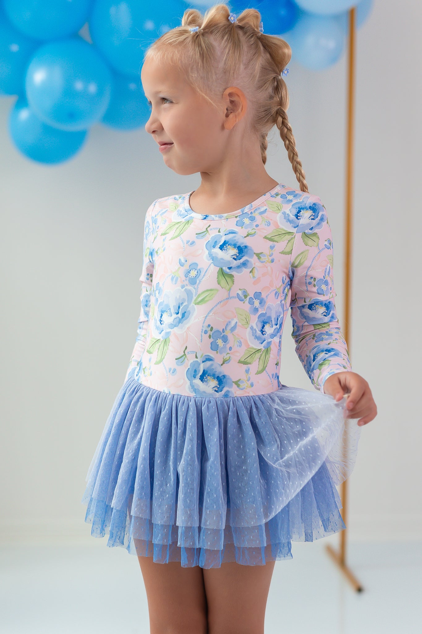 Farrah Tiered Leotard - Blush & Bloom (Long Sleeve)