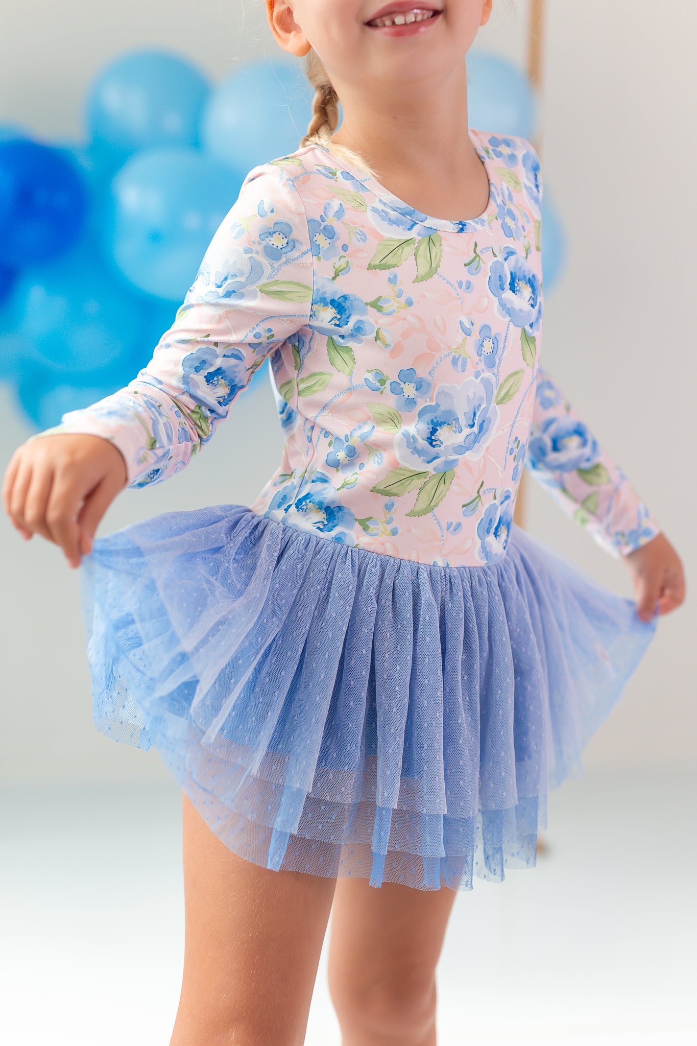 Farrah Tiered Leotard - Blush & Bloom (Long Sleeve)