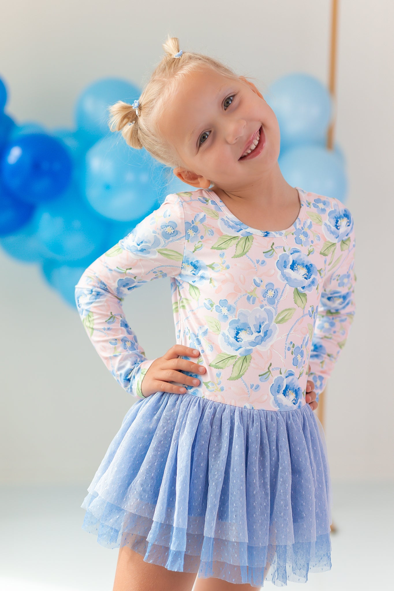 Farrah Tiered Leotard - Blush & Bloom (Long Sleeve)