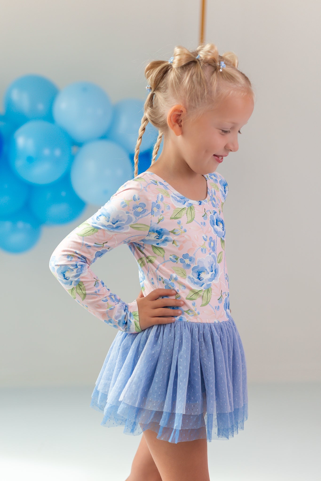 Farrah Tiered Leotard - Blush & Bloom (Long Sleeve)