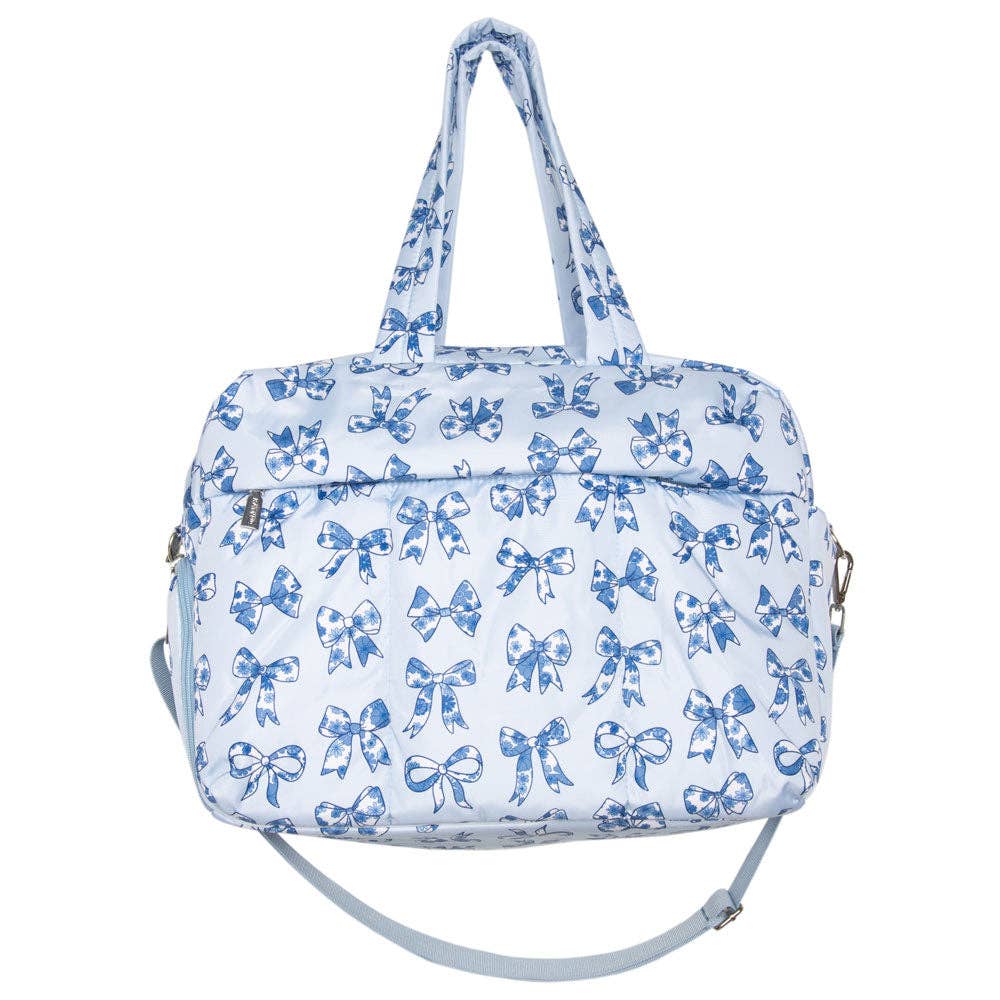 Light Blue Toile Coquette Bows Weekender w/ Pass-Thru Slip: Light Blue