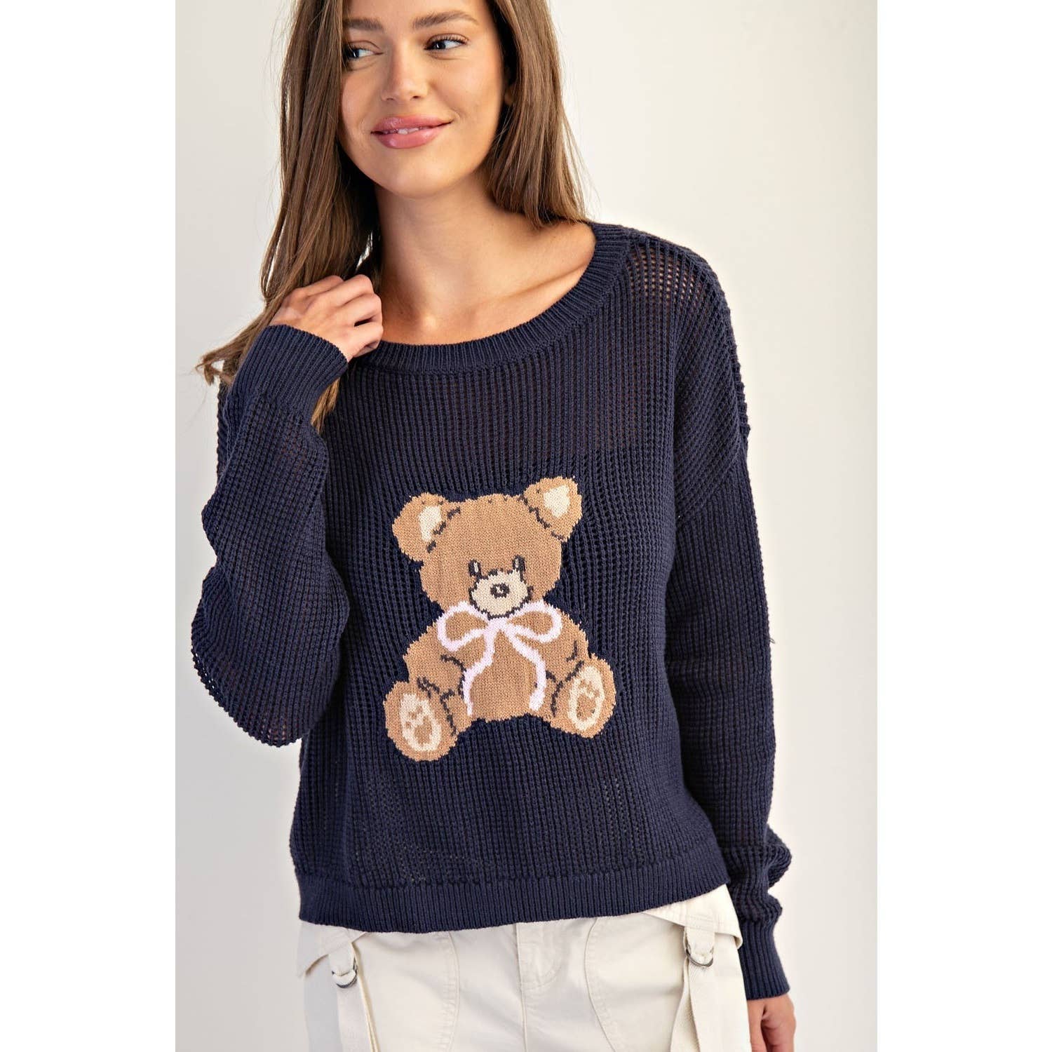 Teddy Bear Knit Sweater Top: OFF WHITE / M