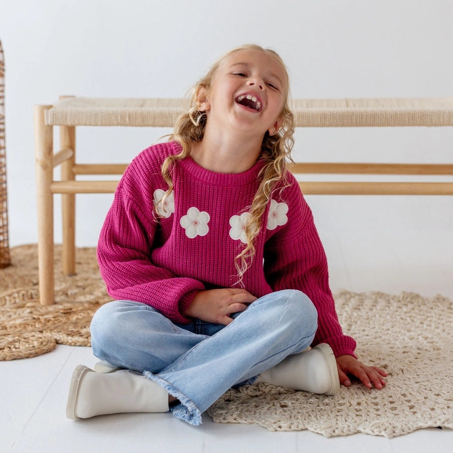 Sweet Wink Floral Applique Knit Sweater