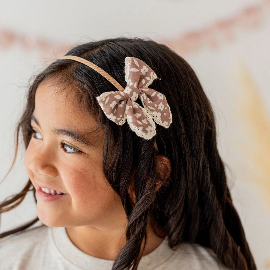 Sweet Wink Mocha Floral Lace Bow Headband