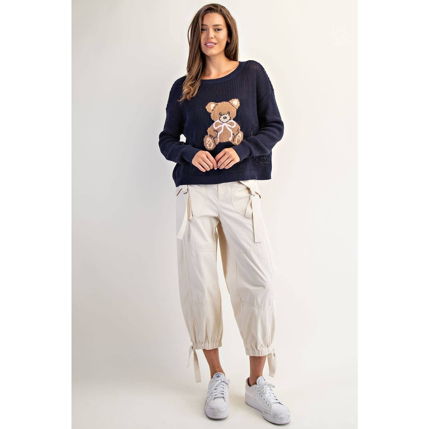 Teddy Bear Knit Sweater Top: OFF WHITE / L