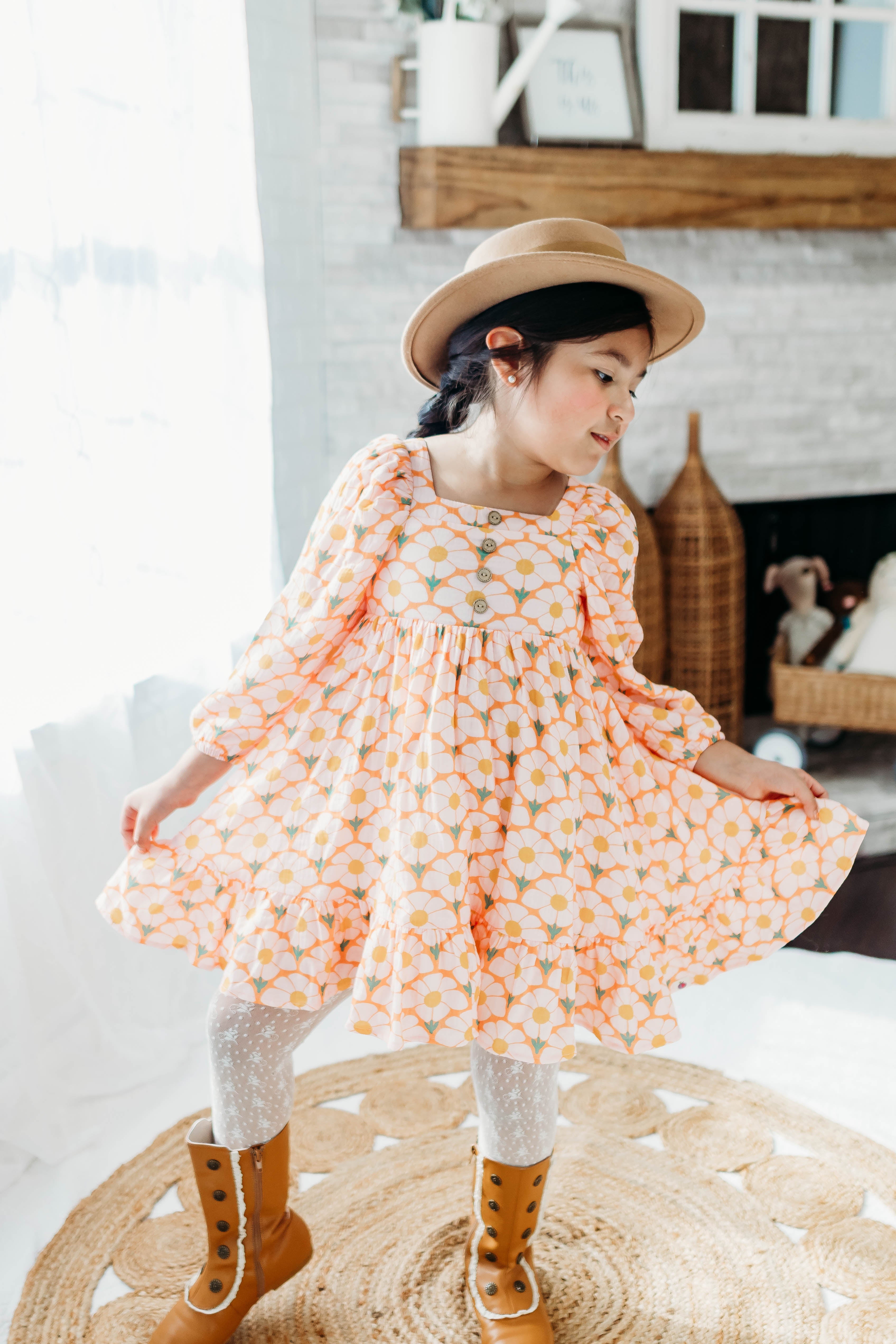Puff Sleeve Gauze Dress - Flower Era