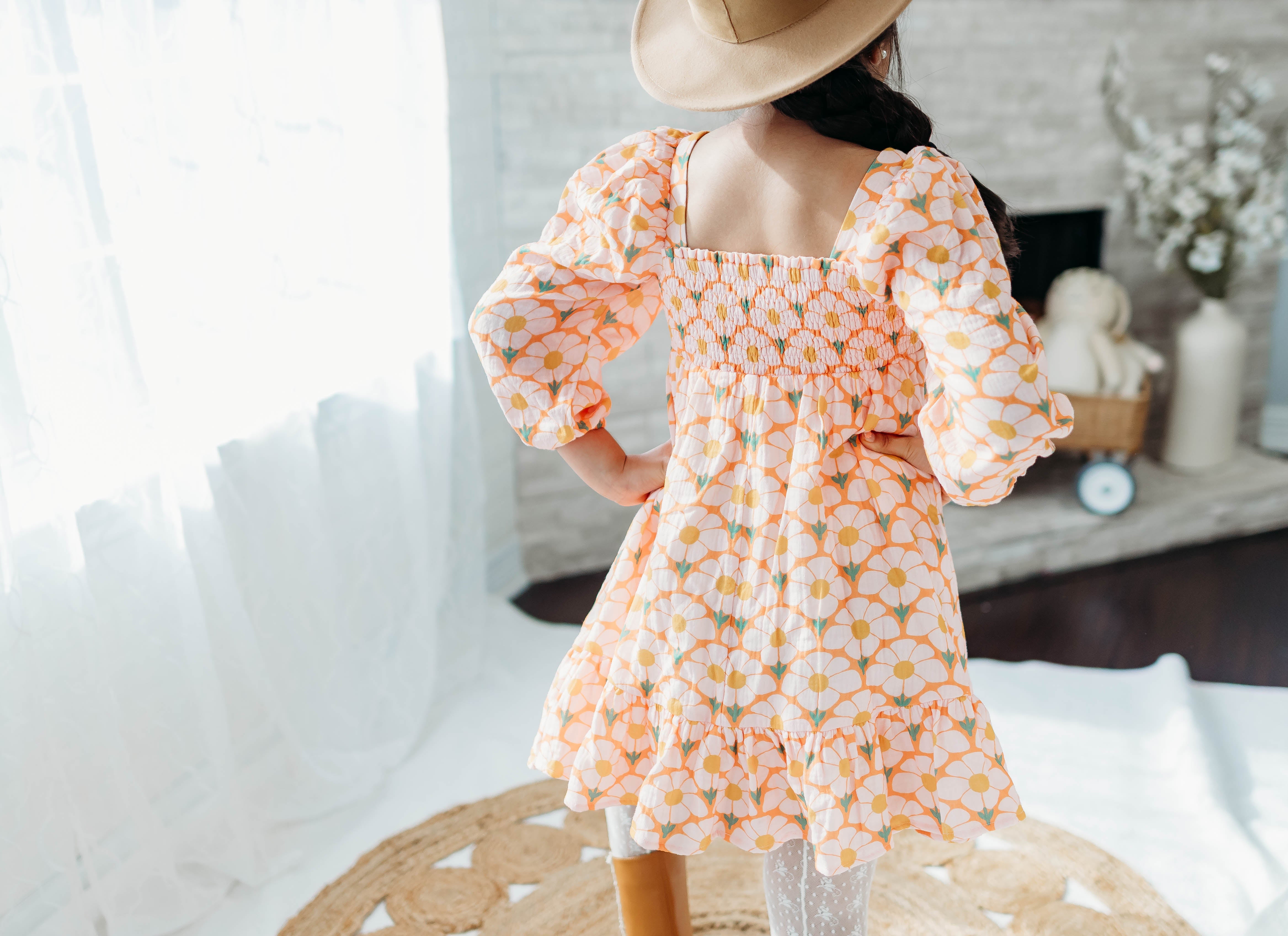 Puff Sleeve Gauze Dress - Flower Era