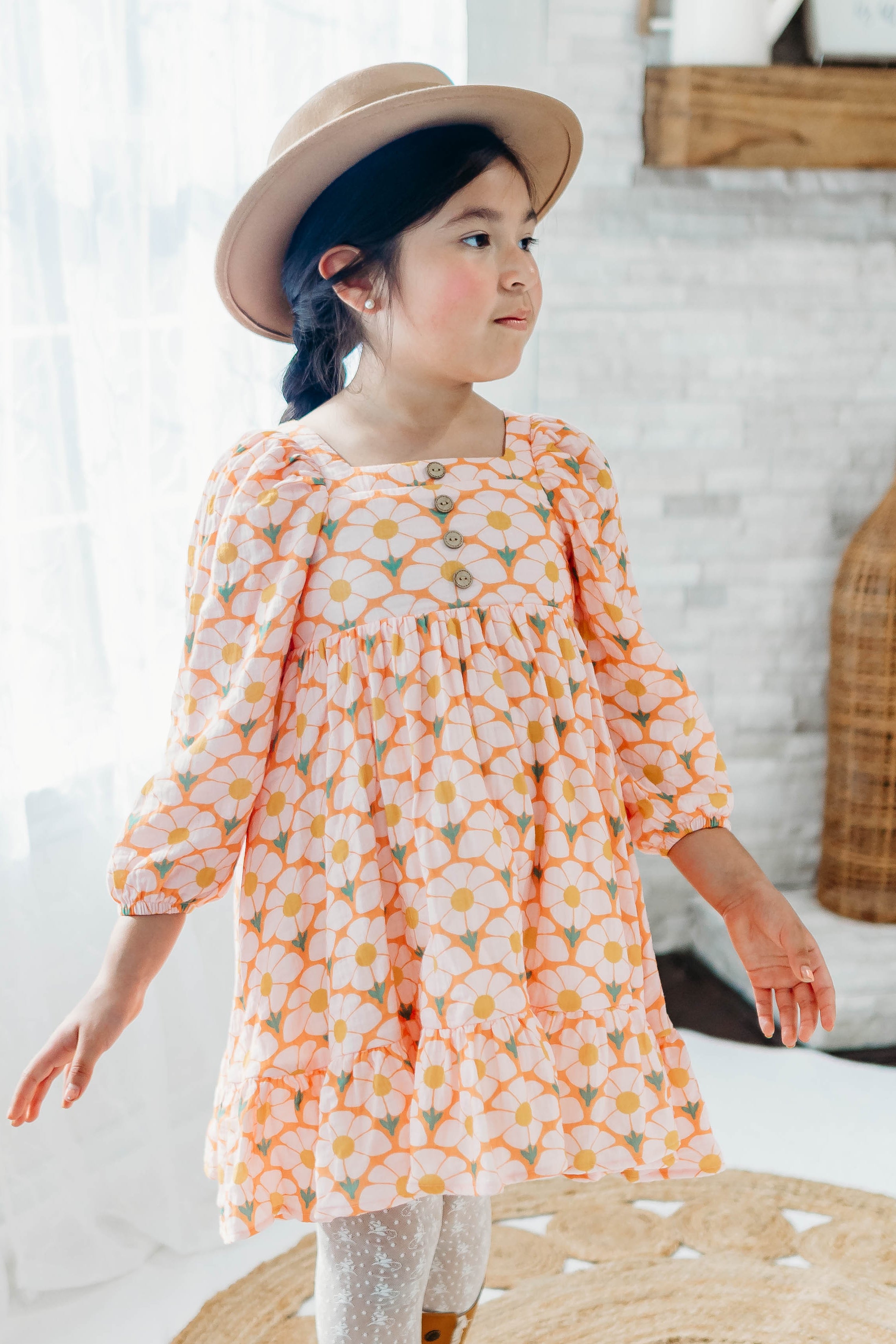 Puff Sleeve Gauze Dress - Flower Era