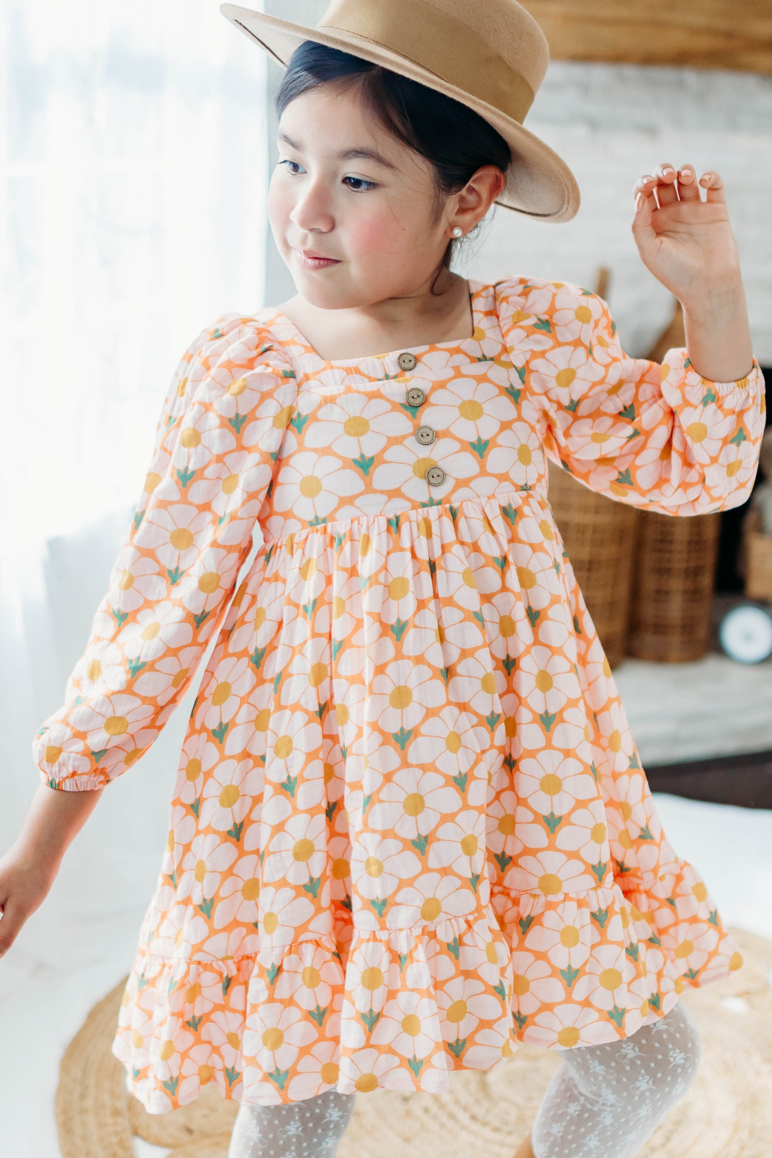 Puff Sleeve Gauze Dress - Flower Era