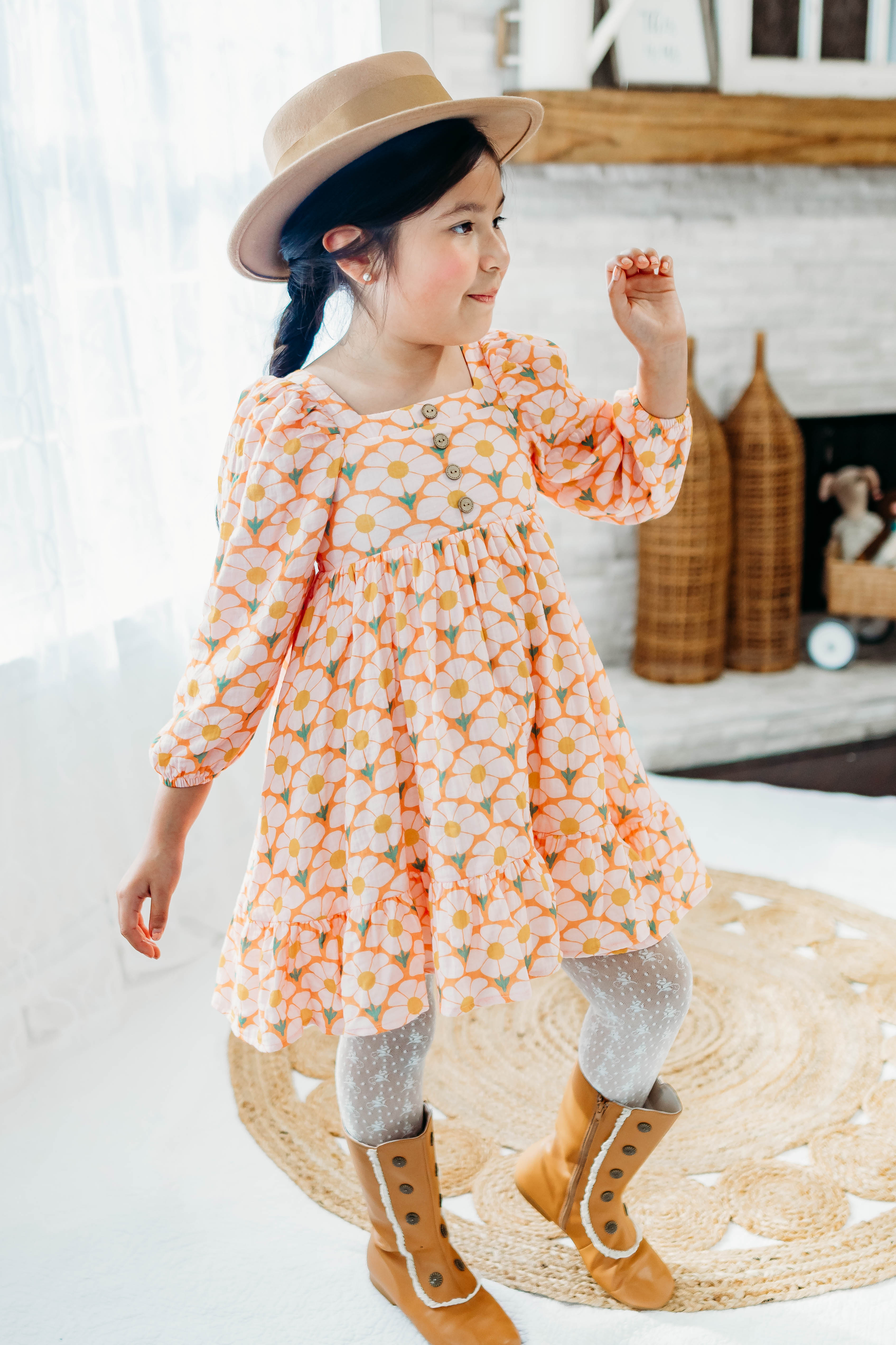 Puff Sleeve Gauze Dress - Flower Era