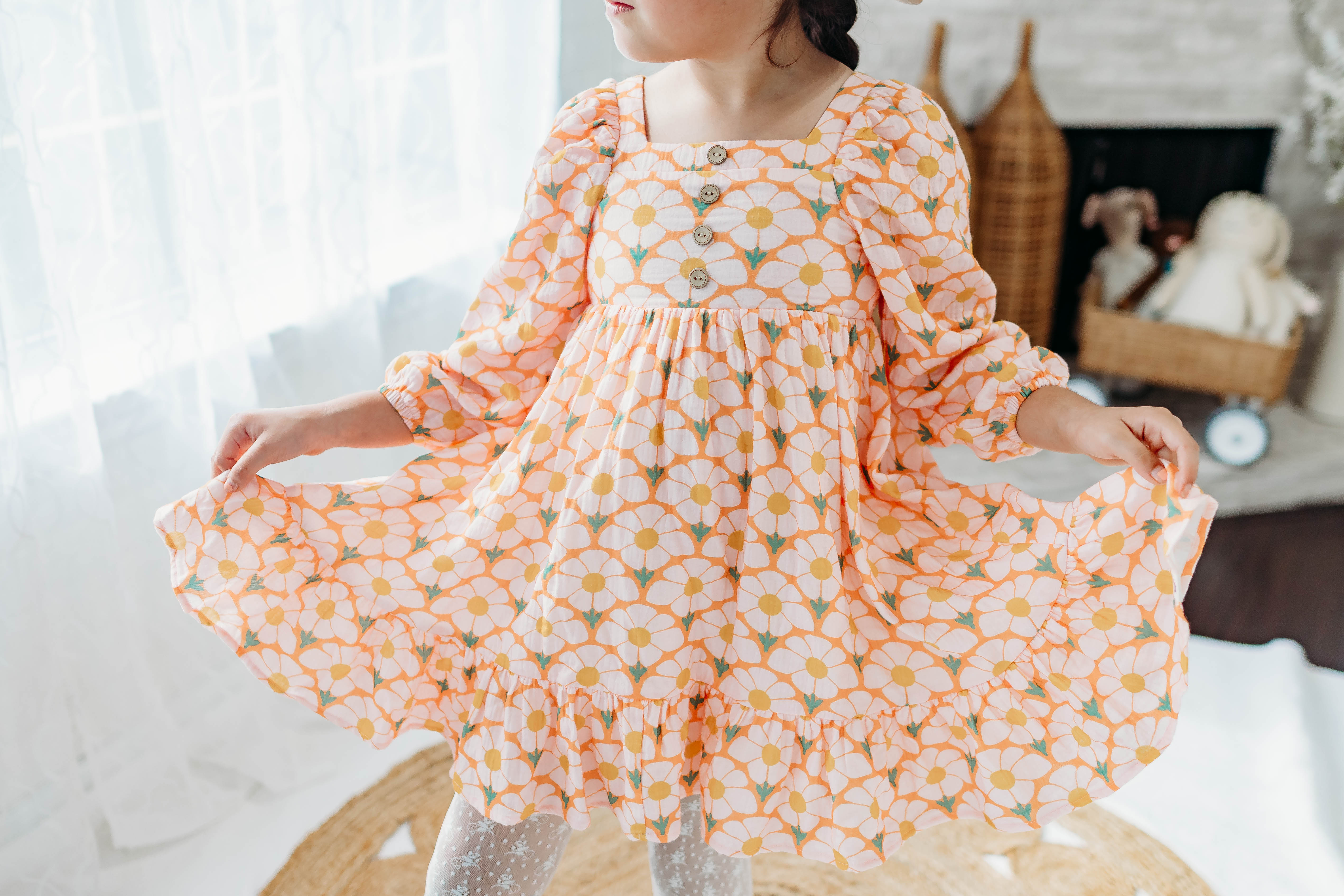 Puff Sleeve Gauze Dress - Flower Era