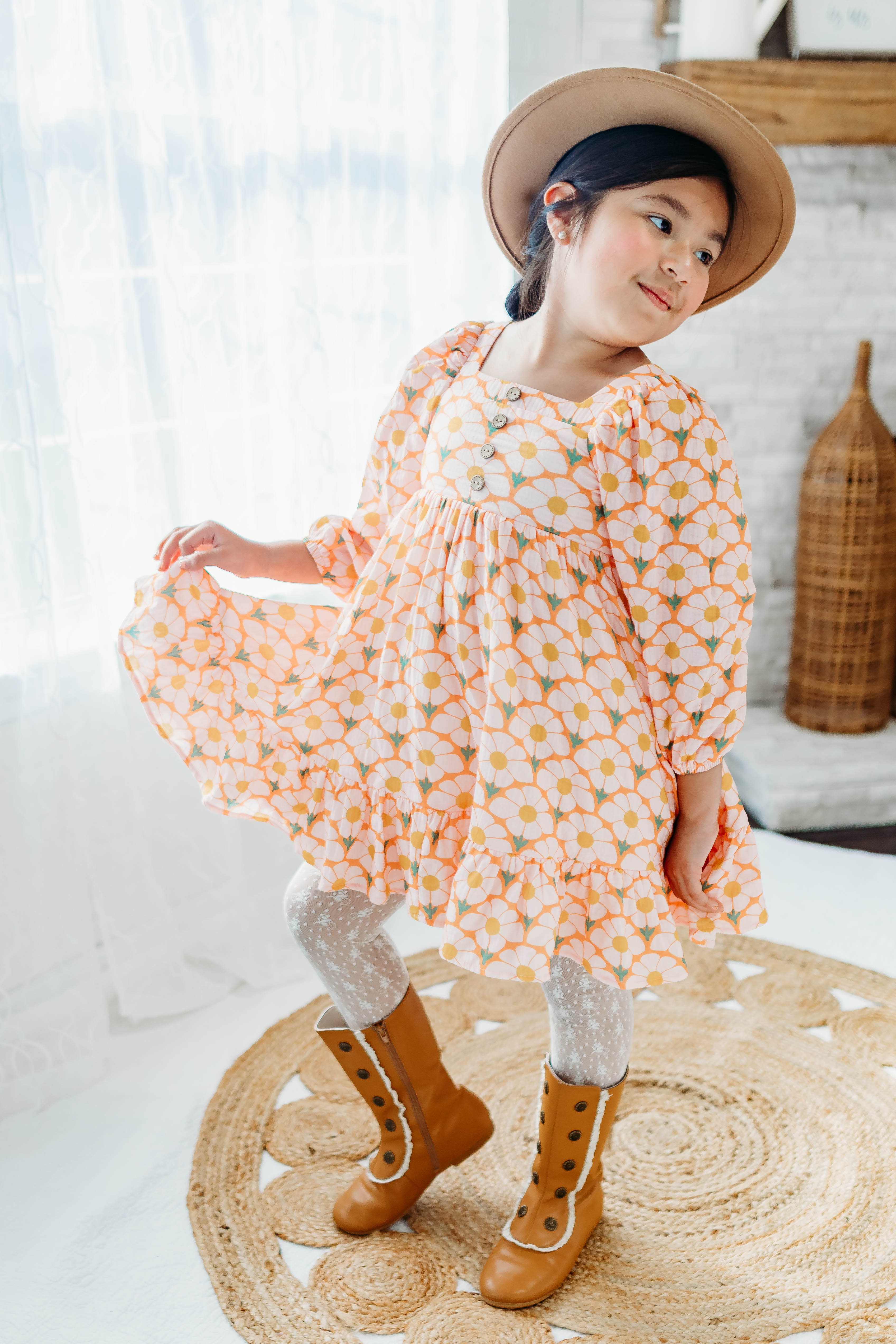Puff Sleeve Gauze Dress - Flower Era