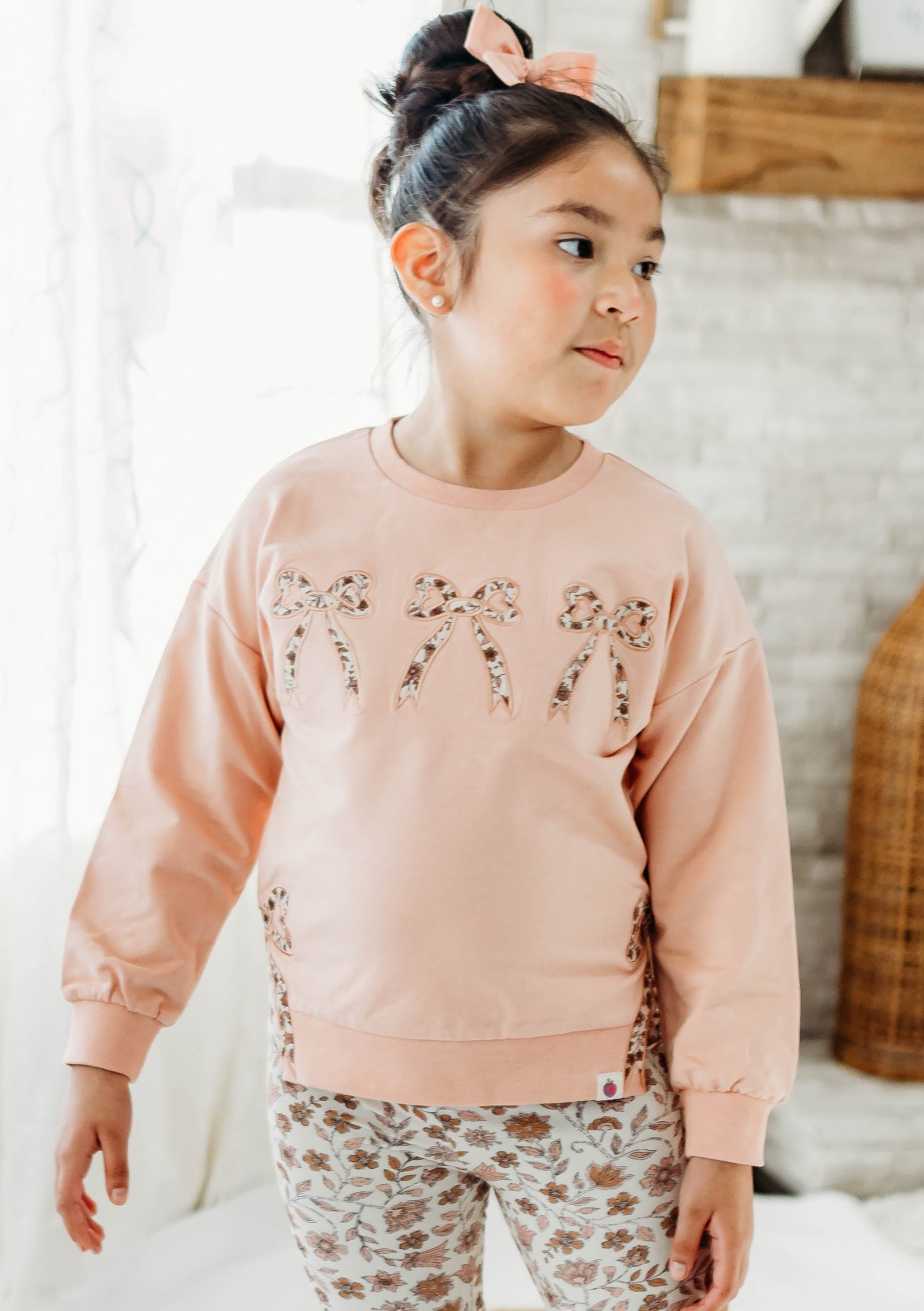 Bow Applique Sweatshirt - Spiced Peach