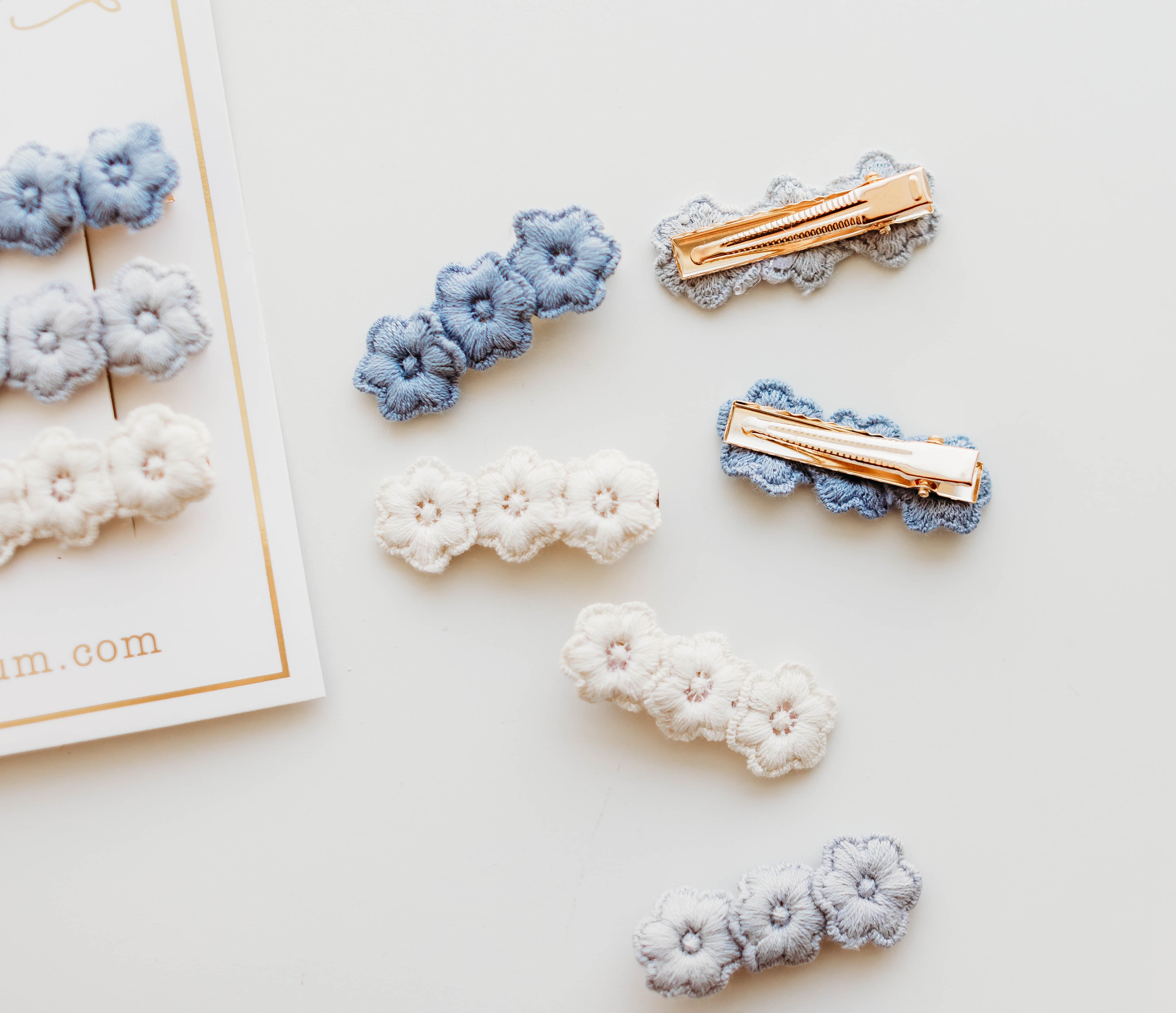 Embroidery Hair Clip Set - Blue Ombre