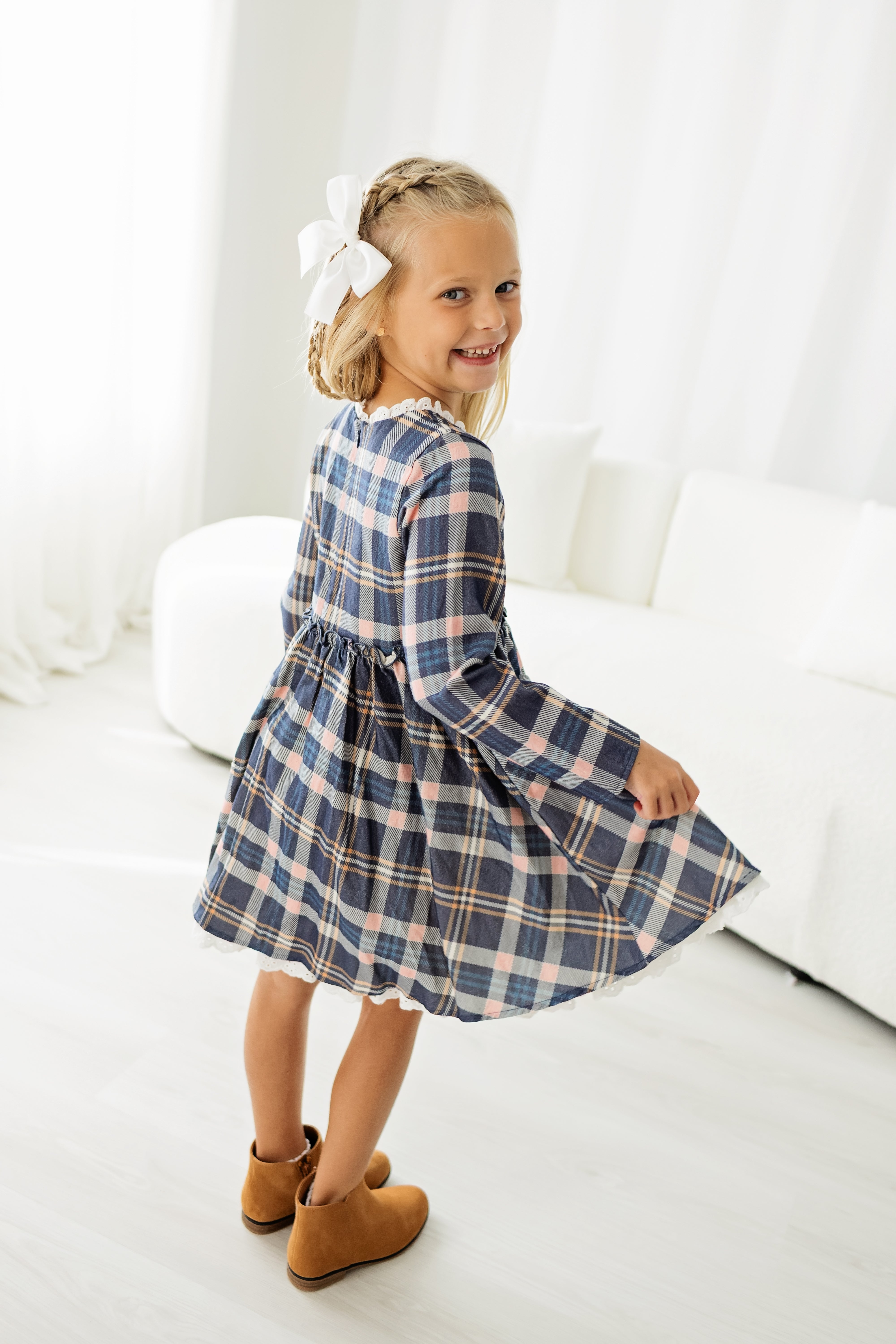 Penelope Flannel Dress - Peony After Dark
