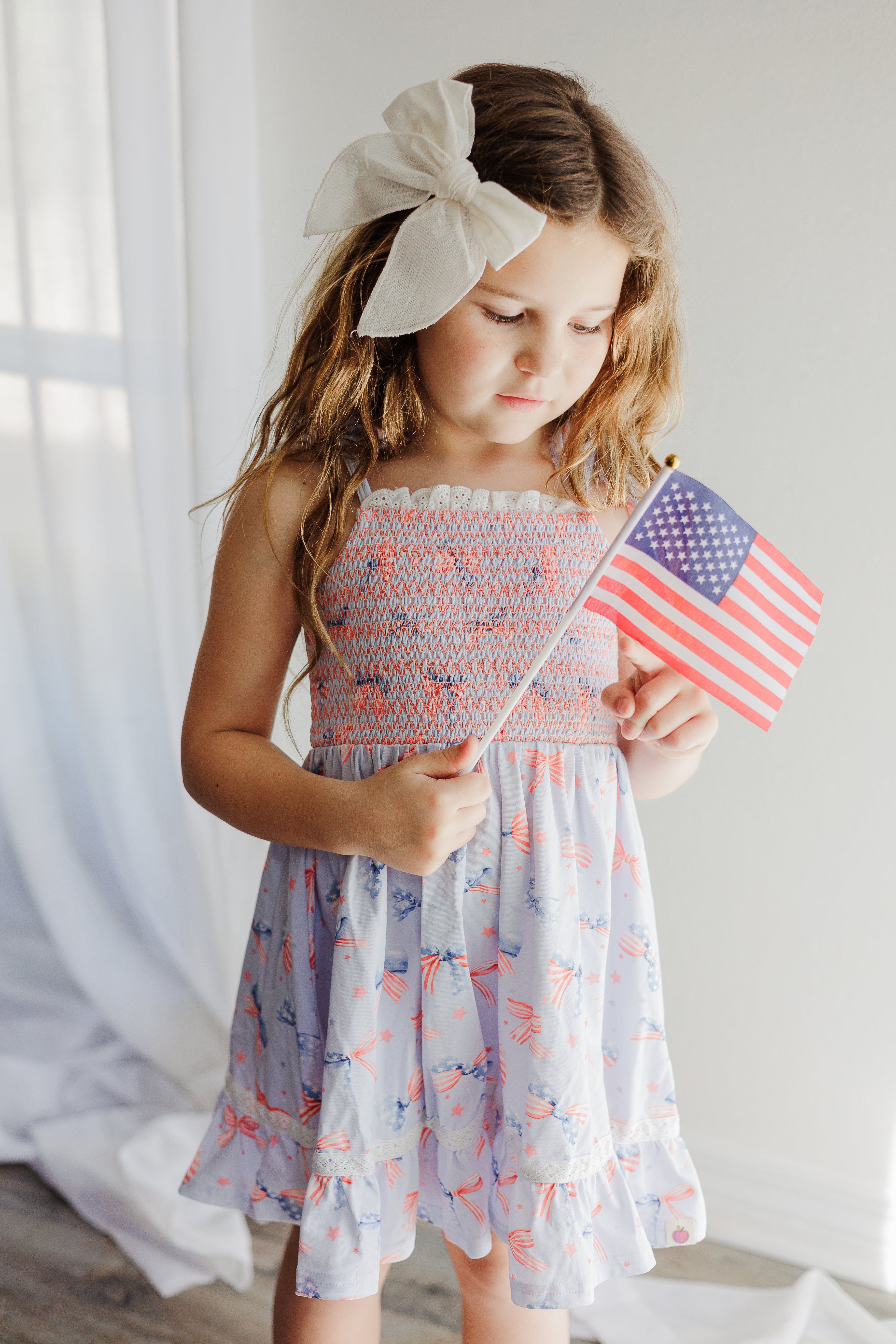 Elara Smocked Knit Dress - Red White & Bow (Pre-Order)