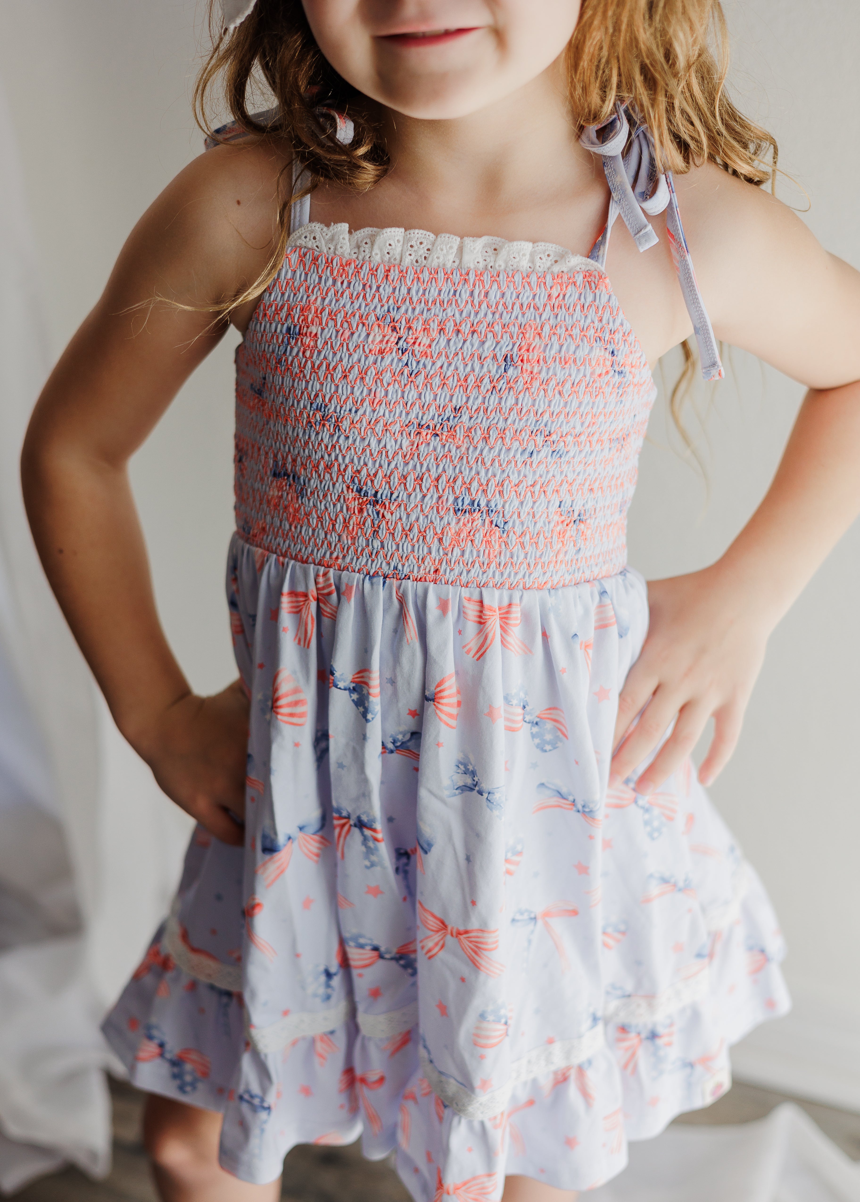 Elara Smocked Knit Dress - Red White & Bow (Pre-Order)