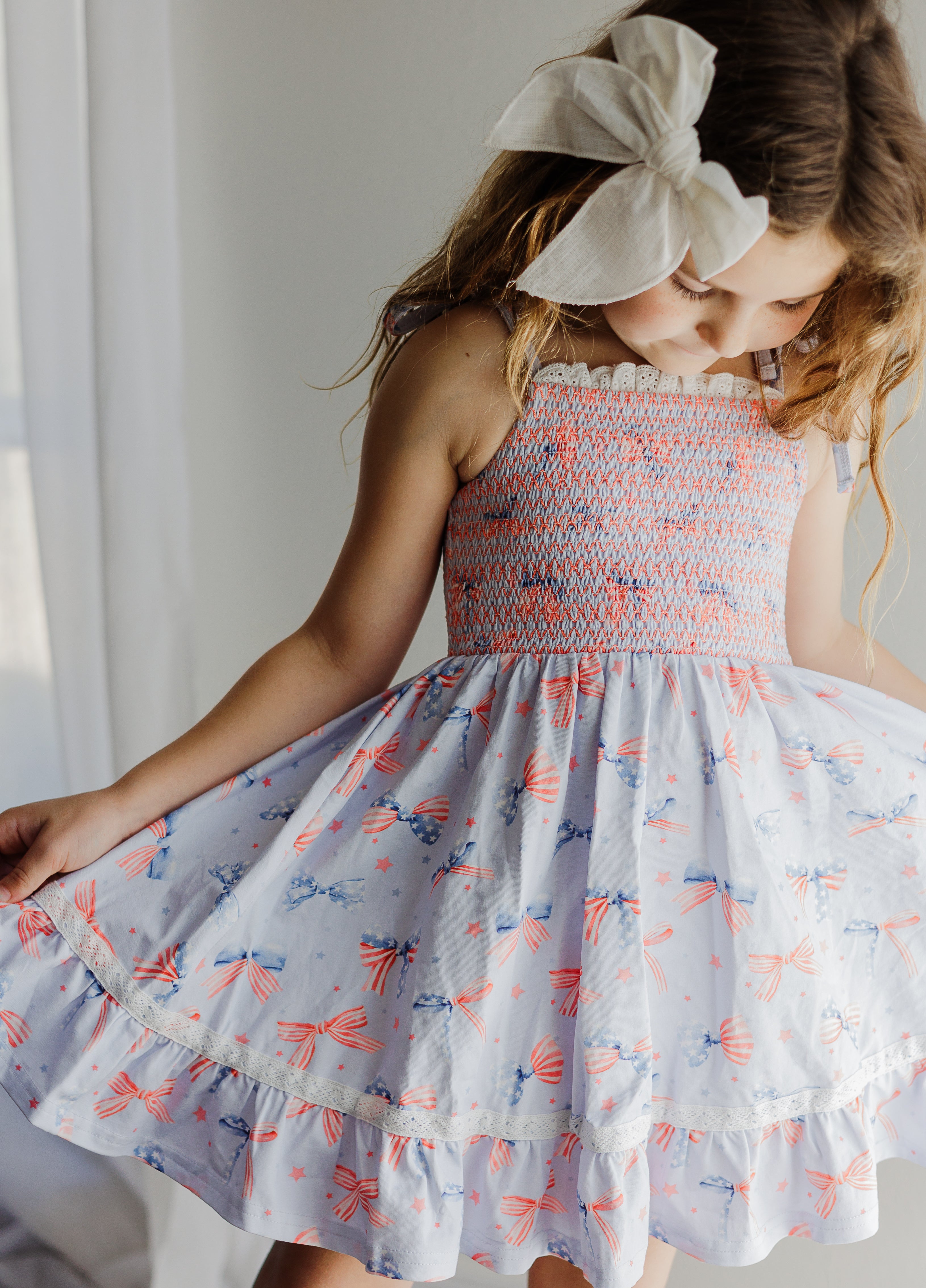 Elara Smocked Knit Dress - Red White & Bow (Pre-Order)