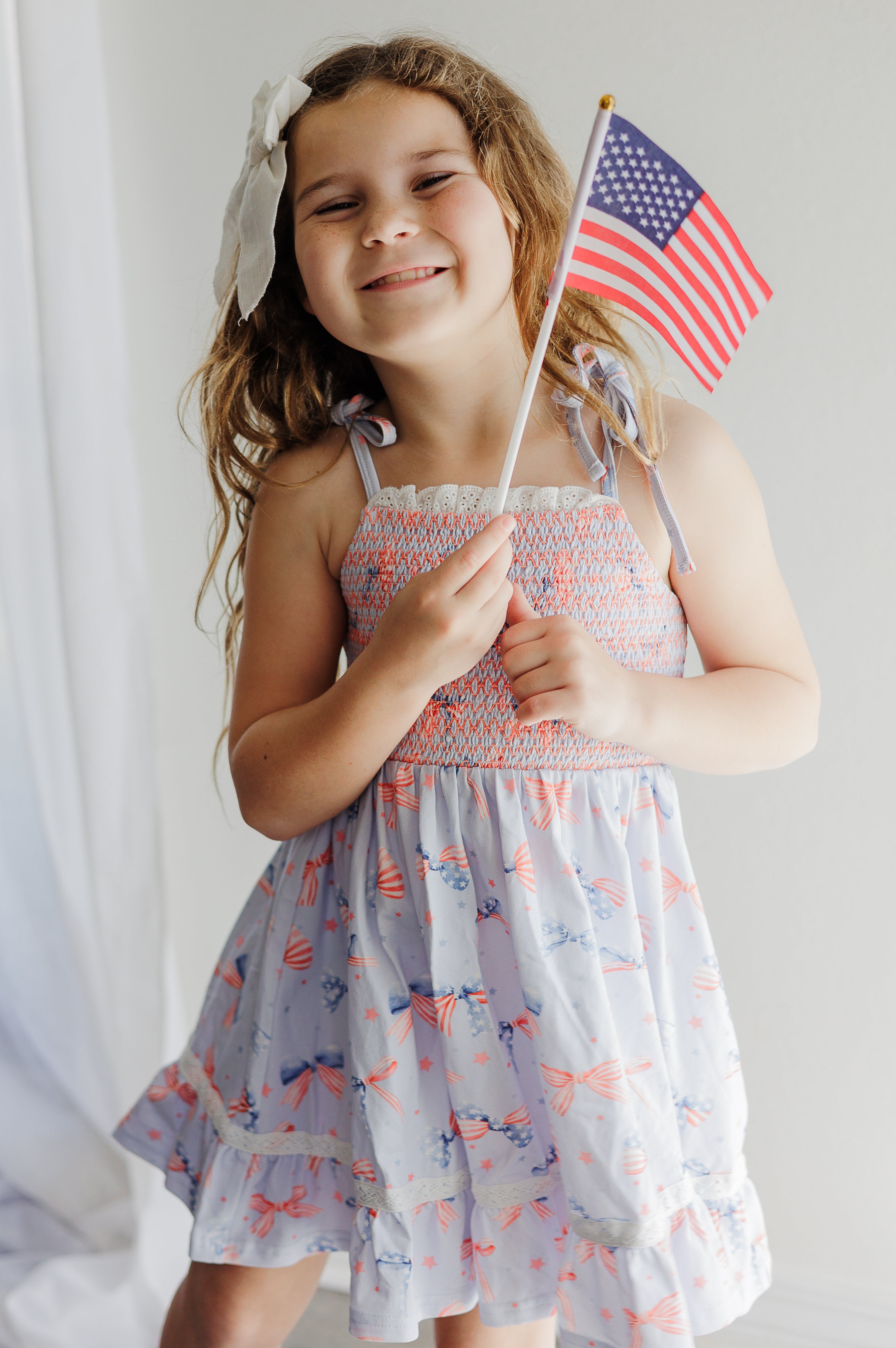 Elara Smocked Knit Dress - Red White & Bow (Pre-Order)