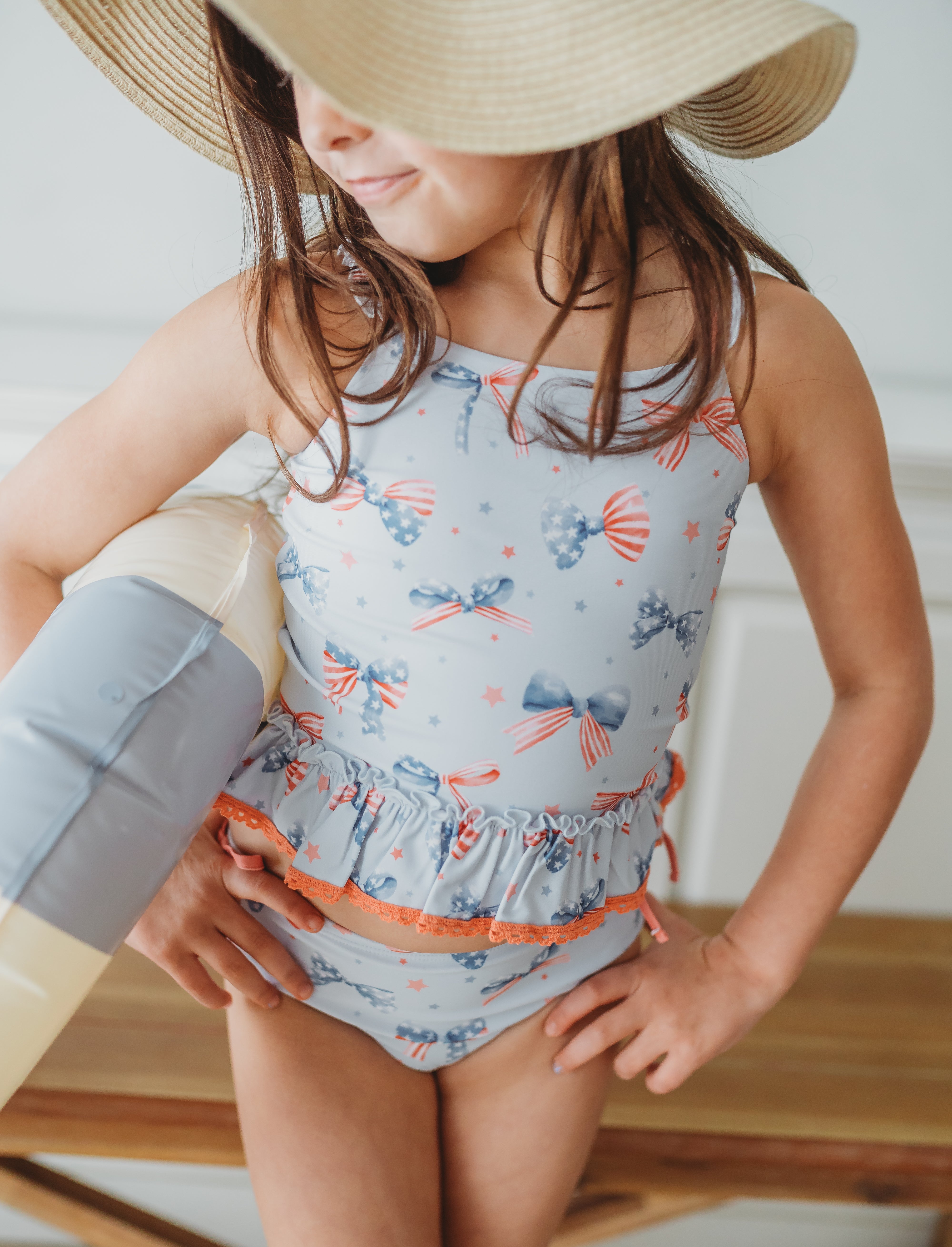Selah Tankini Swimsuit - Red White & Bow