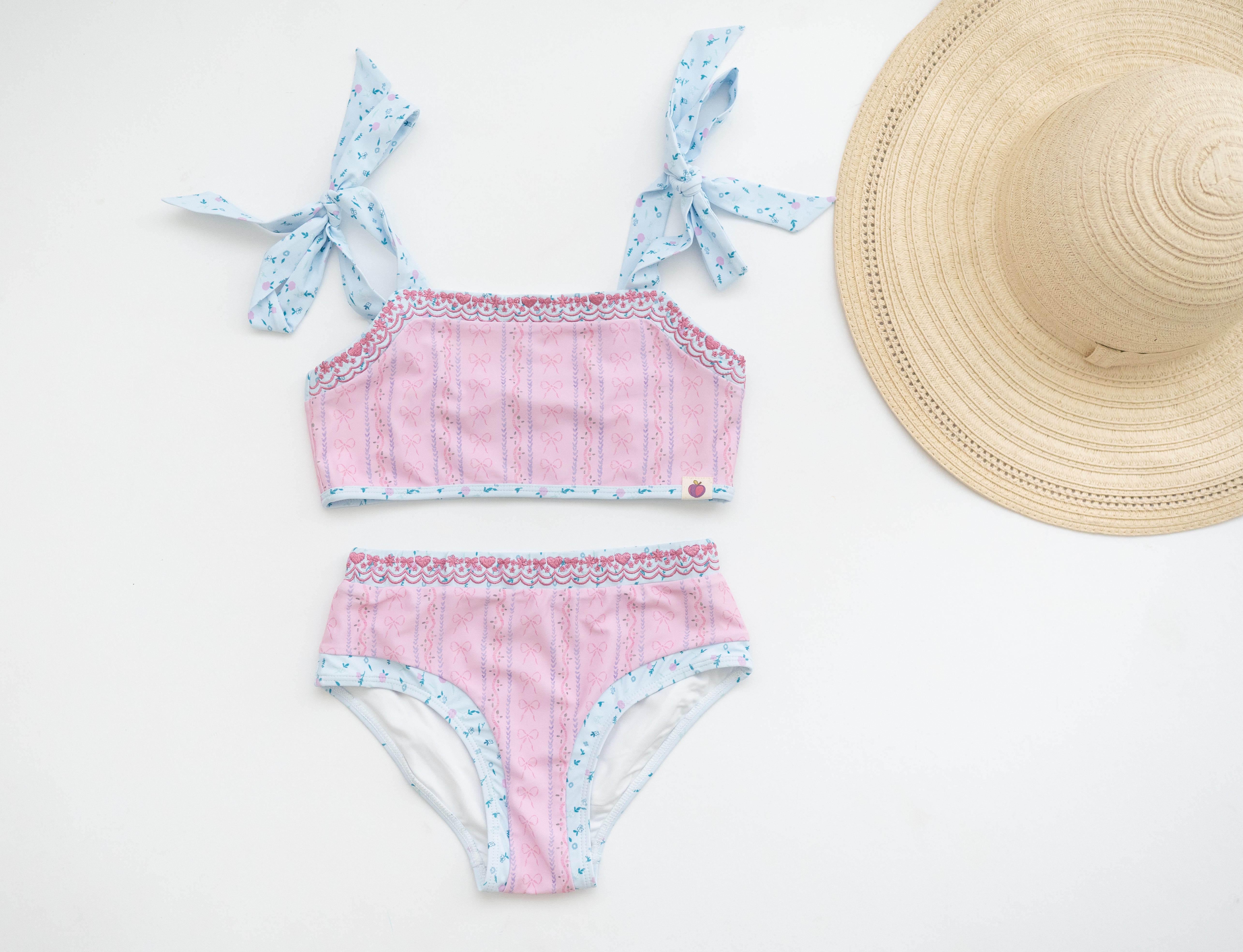 Nora Embroidered Swimsuit - Pink Parfait Bow (Pre-Order)