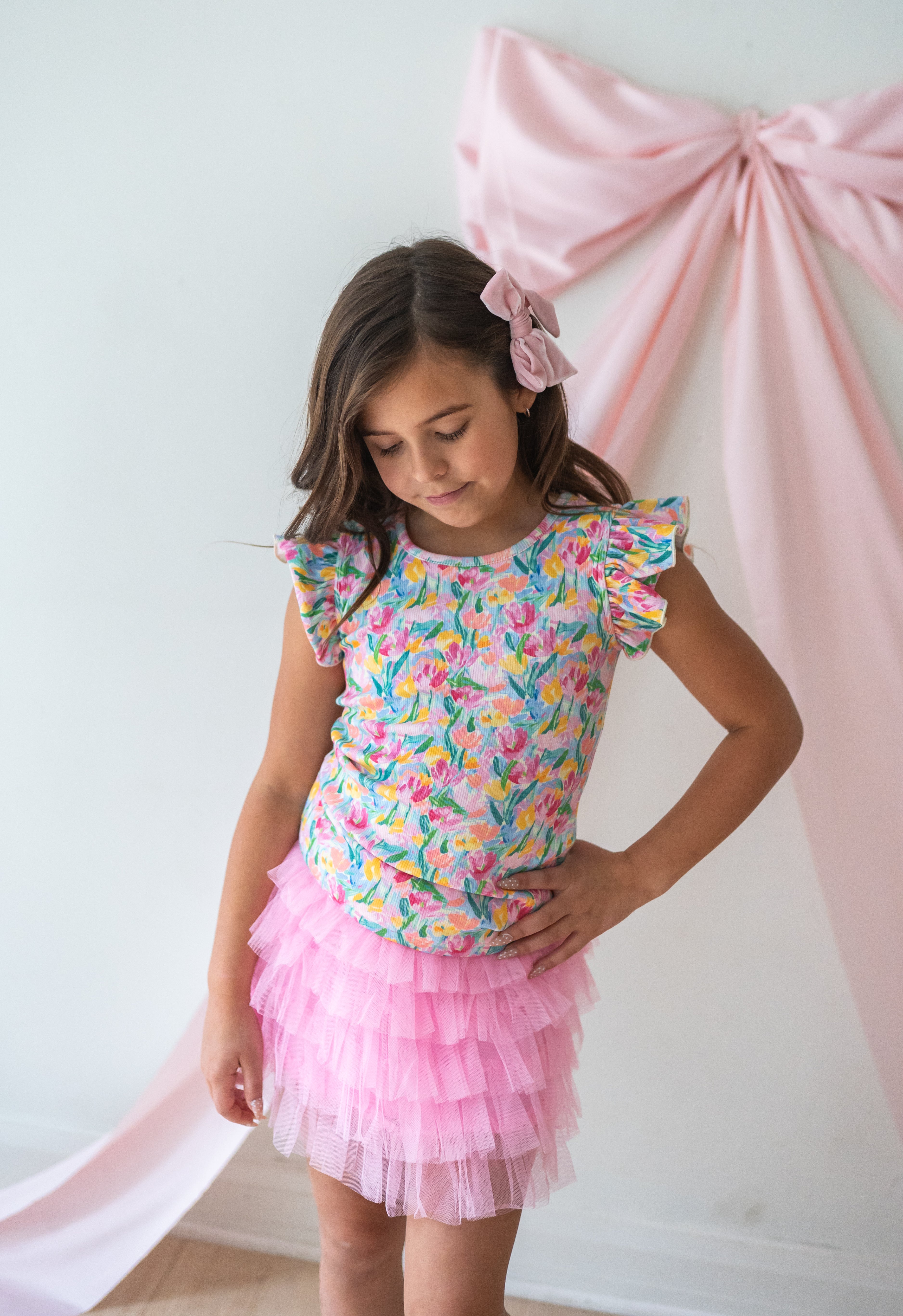 Ribbed Ruffle Top - Tulip Twirl
