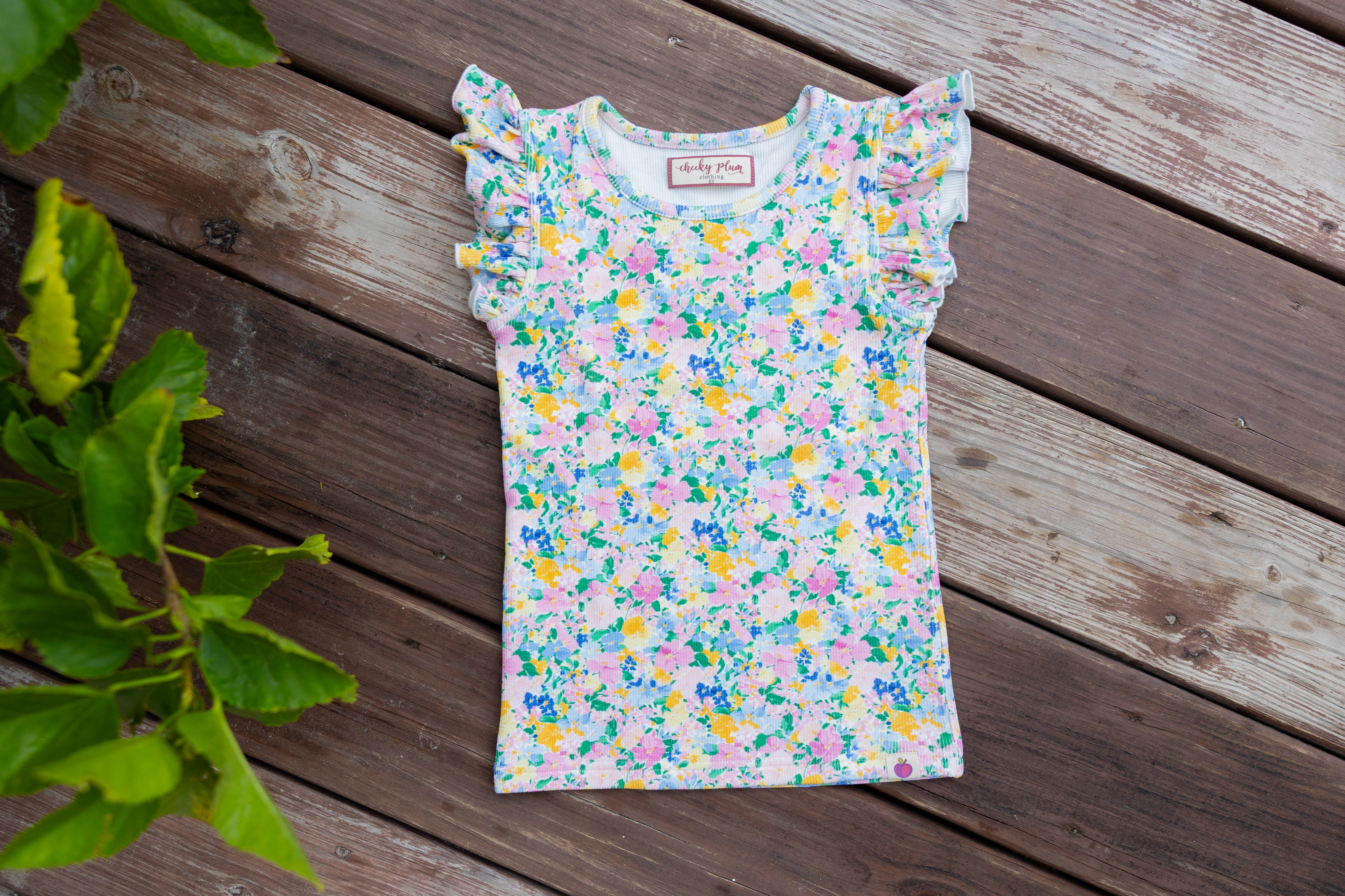 Ribbed Ruffle Top - Sunlit Garden