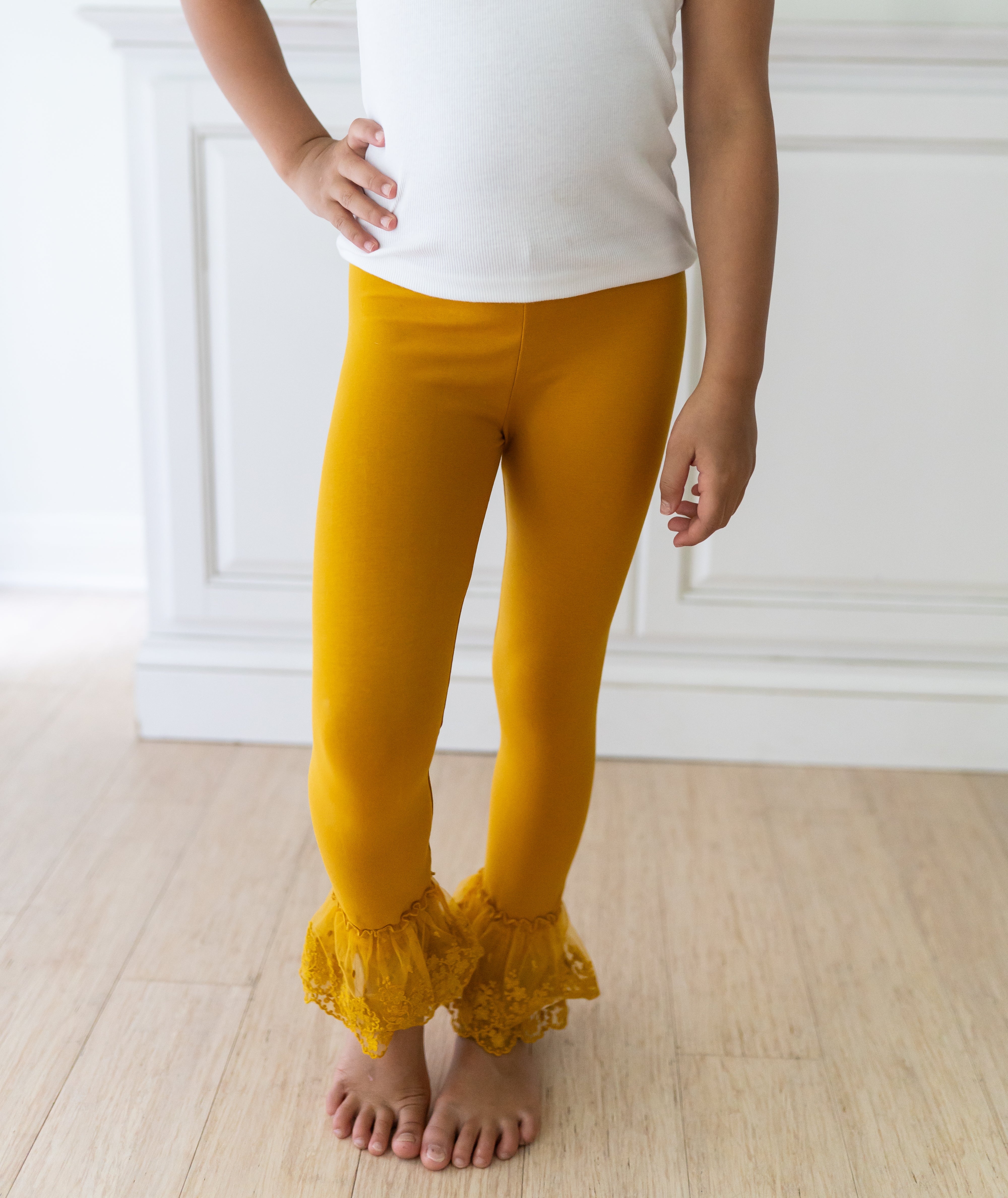 Lace Ruffle Leggings - Mustard