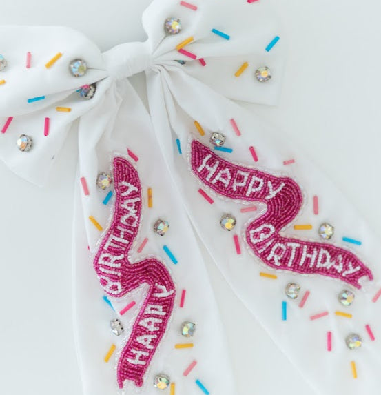 Beaded Hair Bow - Happy Birthday