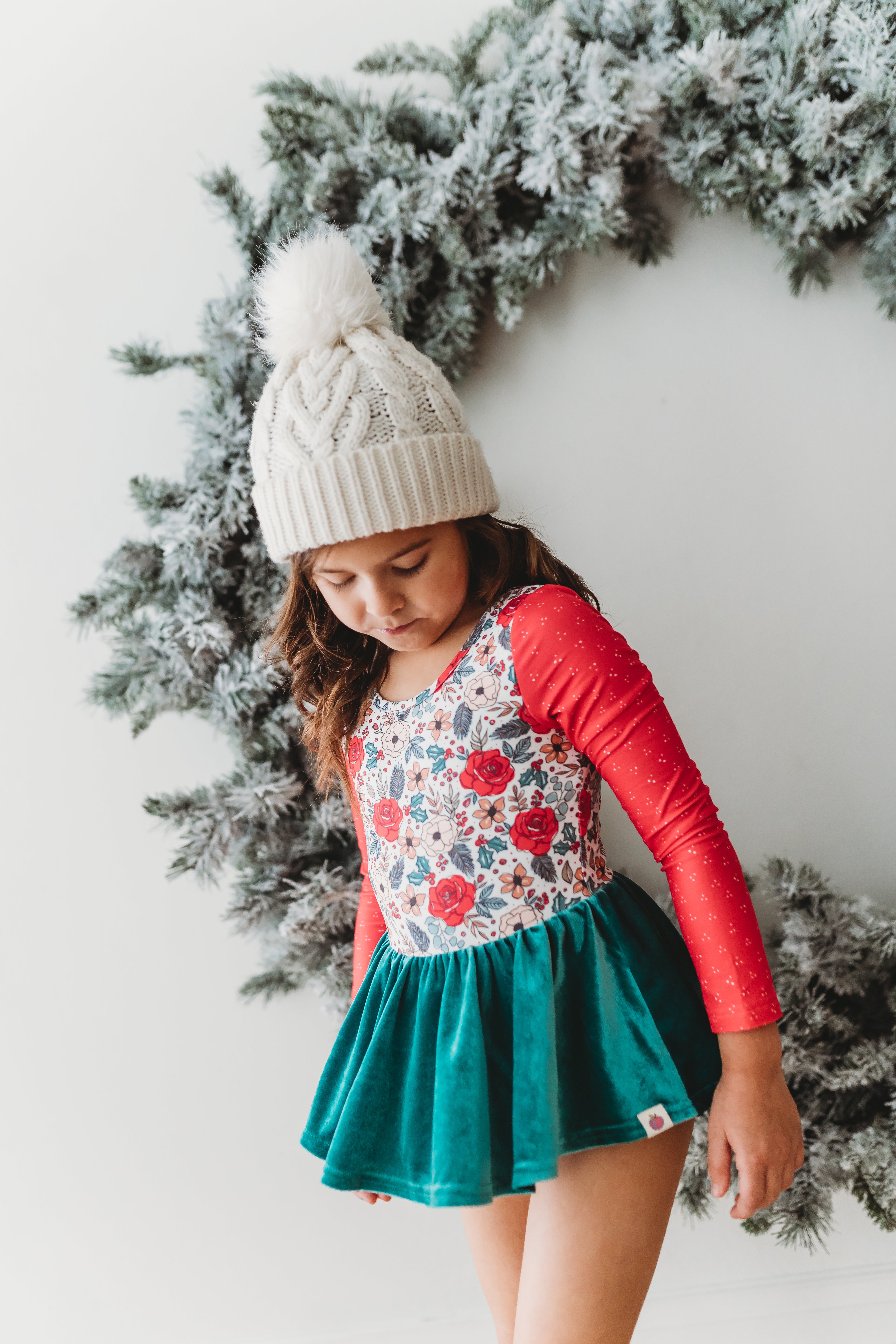 Farrah Velvet Leotard - Jingle Bell Blooms (Final Sale)