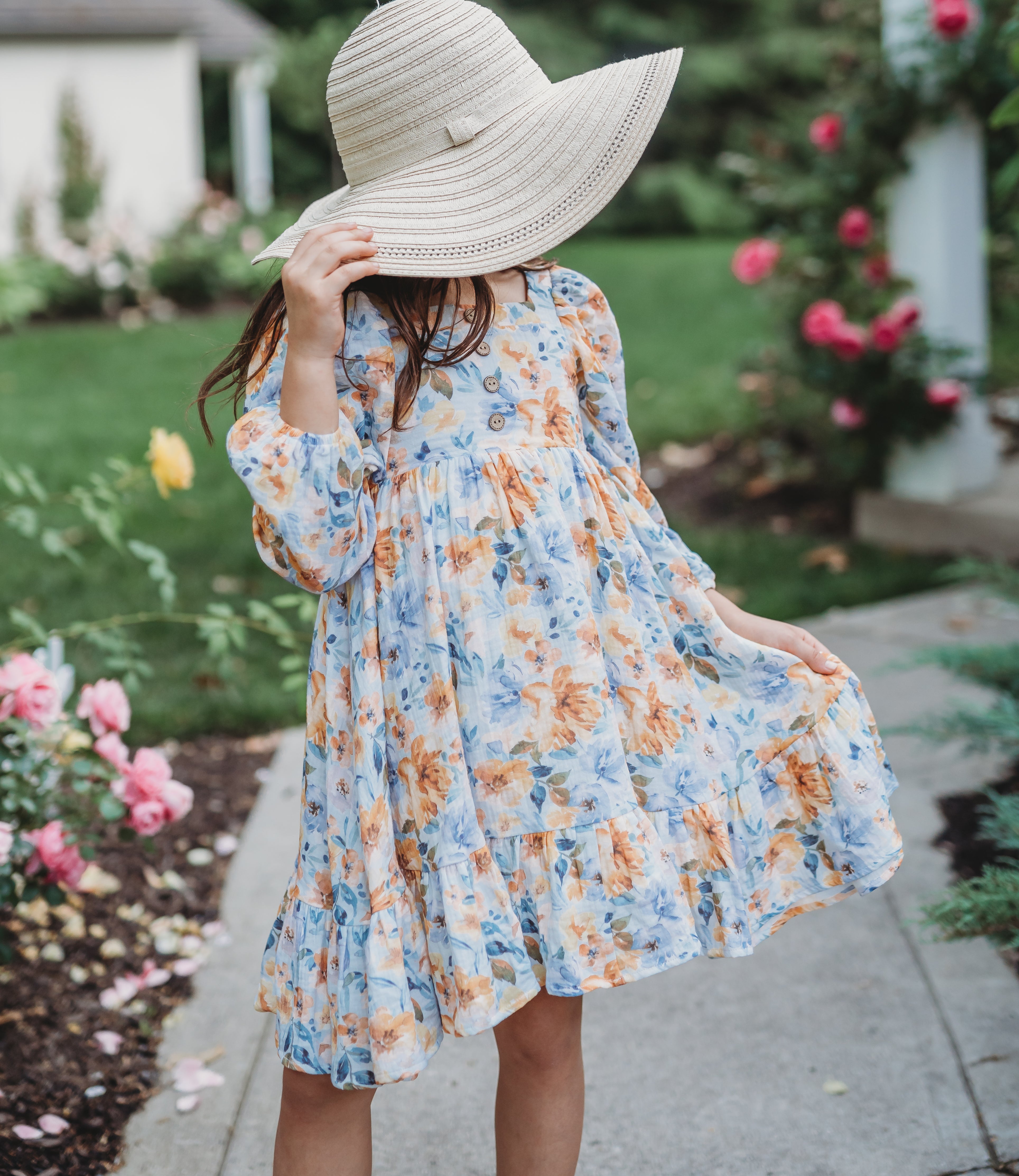 Puff Sleeve Gauze Dress - Azure & Amber (Pre-Order)