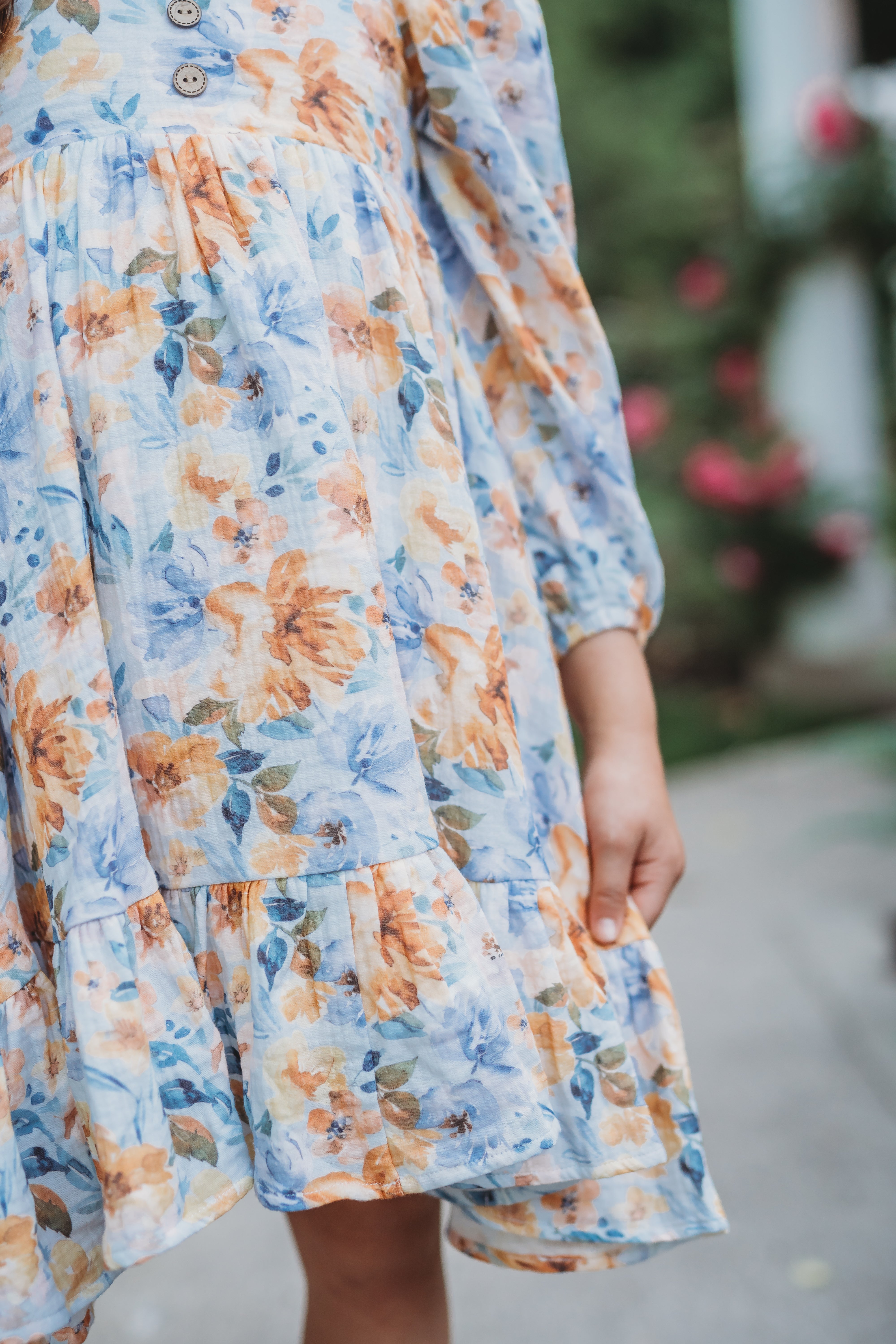 Puff Sleeve Gauze Dress - Azure & Amber (Pre-Order)