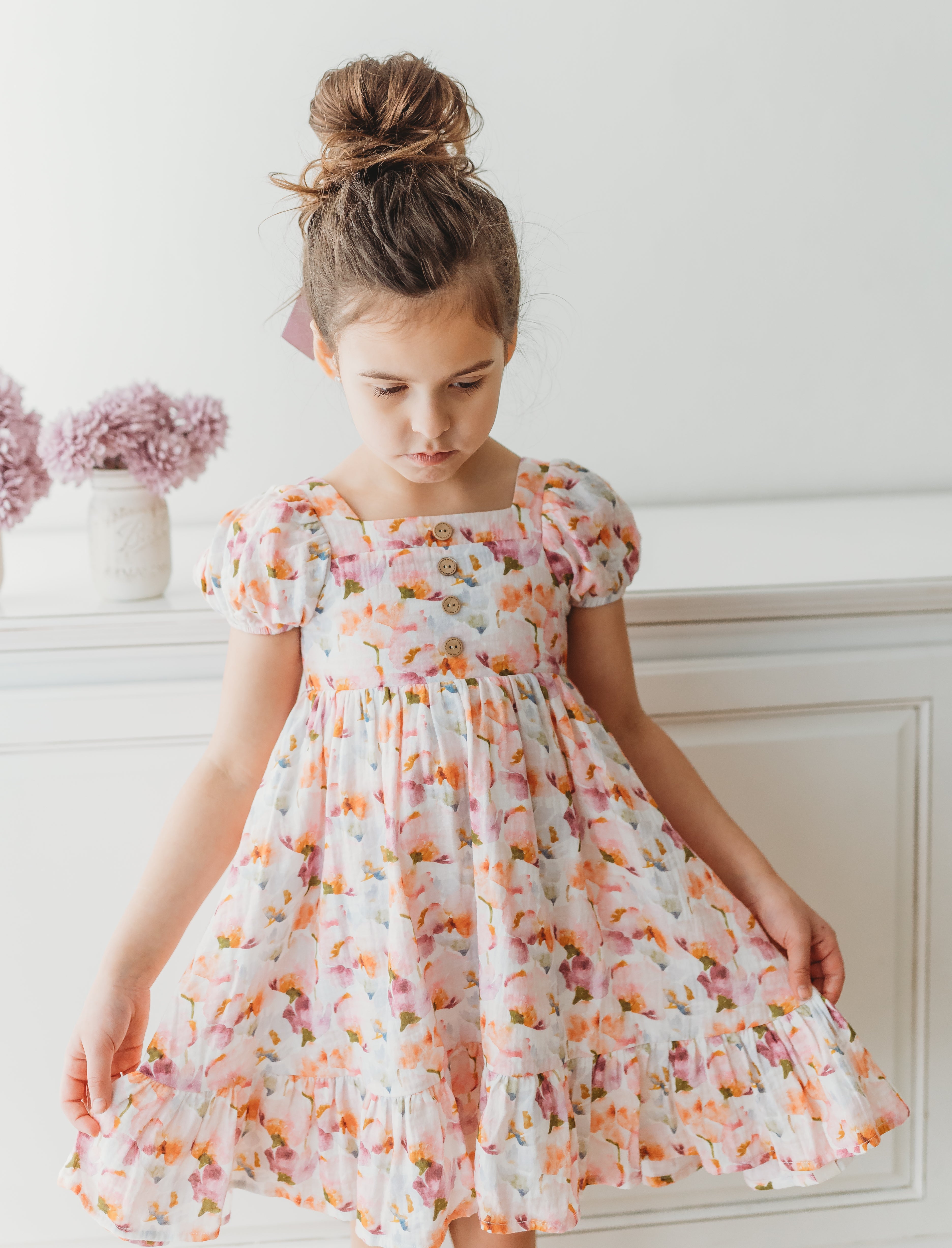 Puff Sleeve Gauze Dress - Lavender Haze