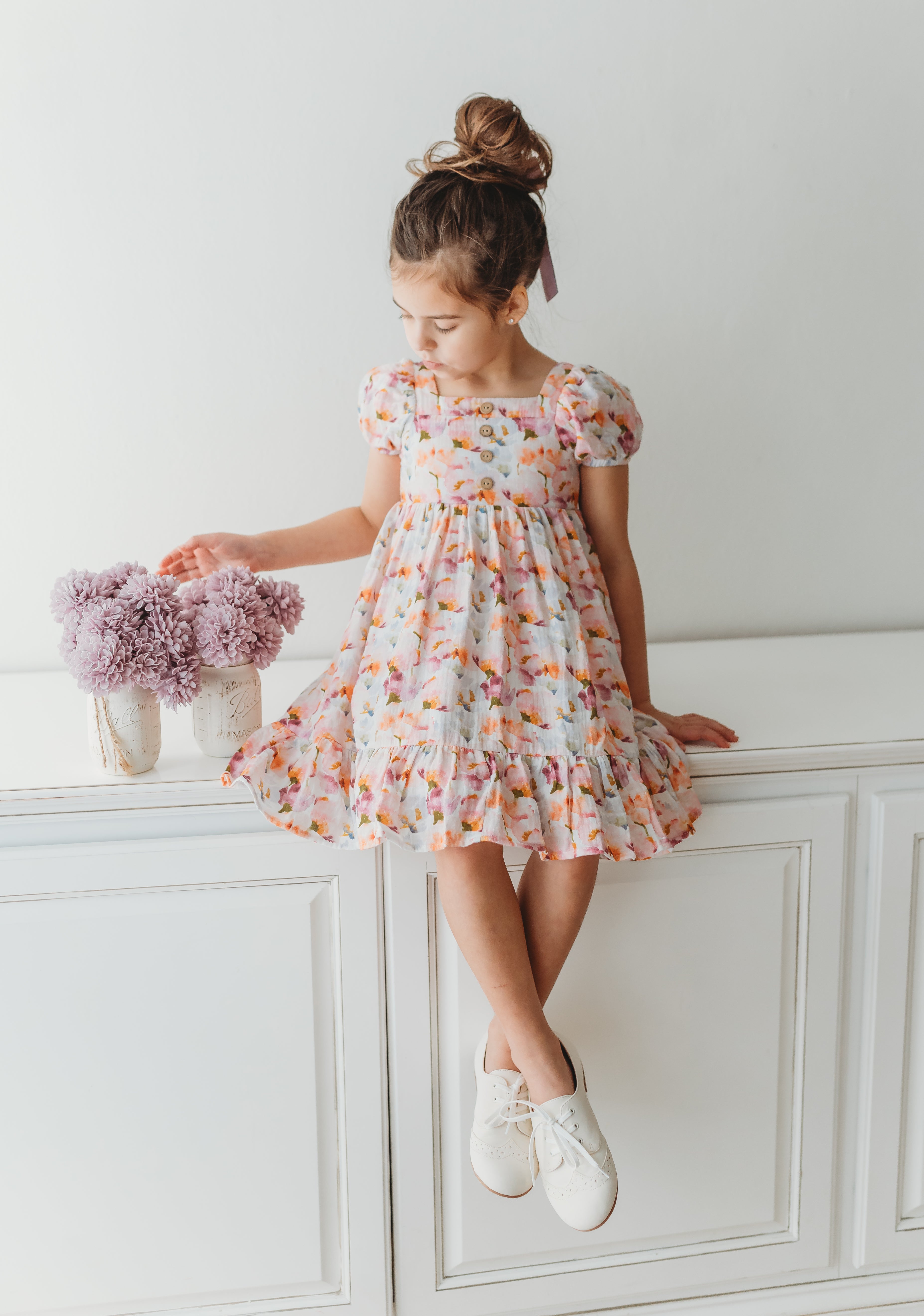 Puff Sleeve Gauze Dress - Lavender Haze