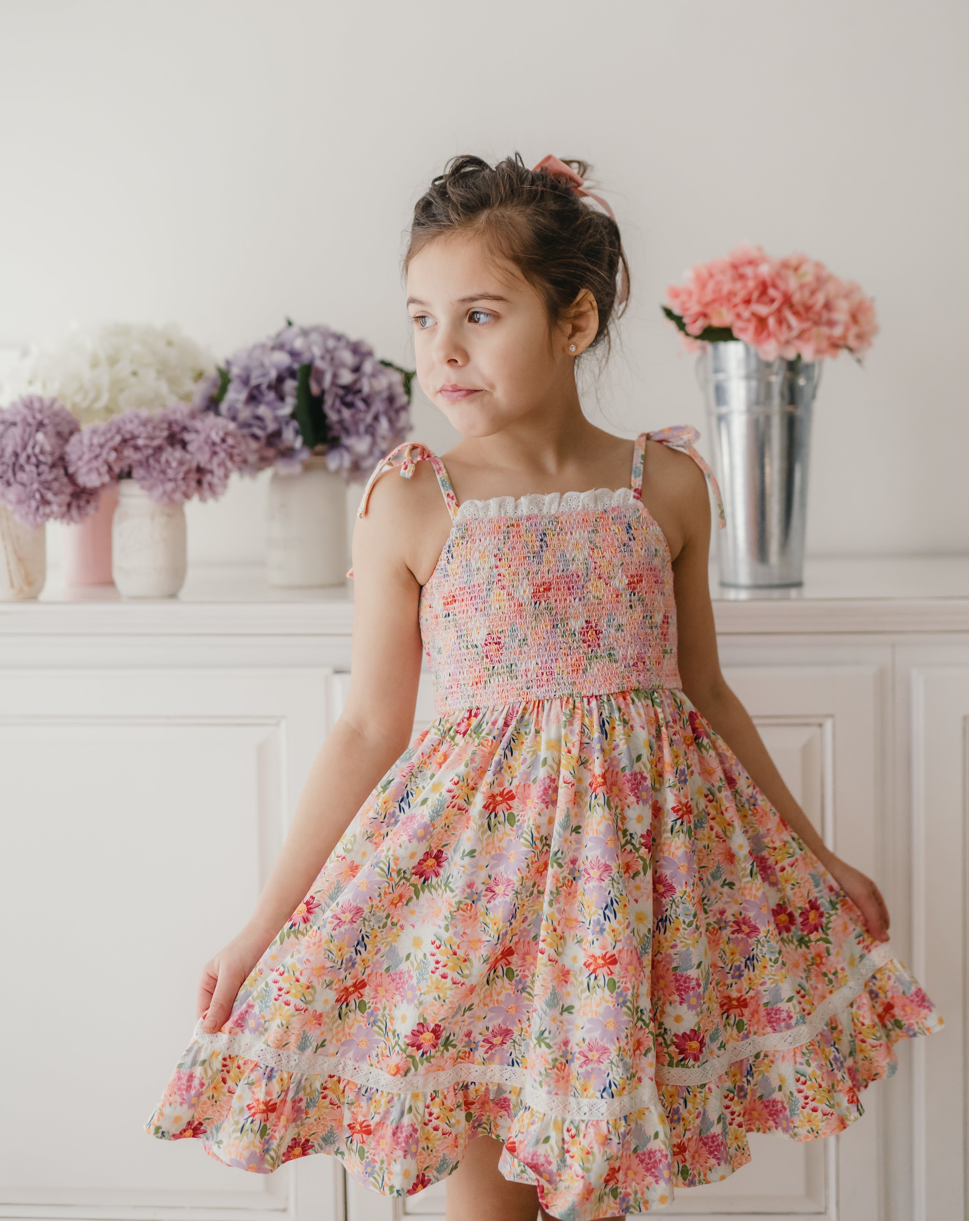 Elara Smocked Knit Dress - Wildflower Waltz