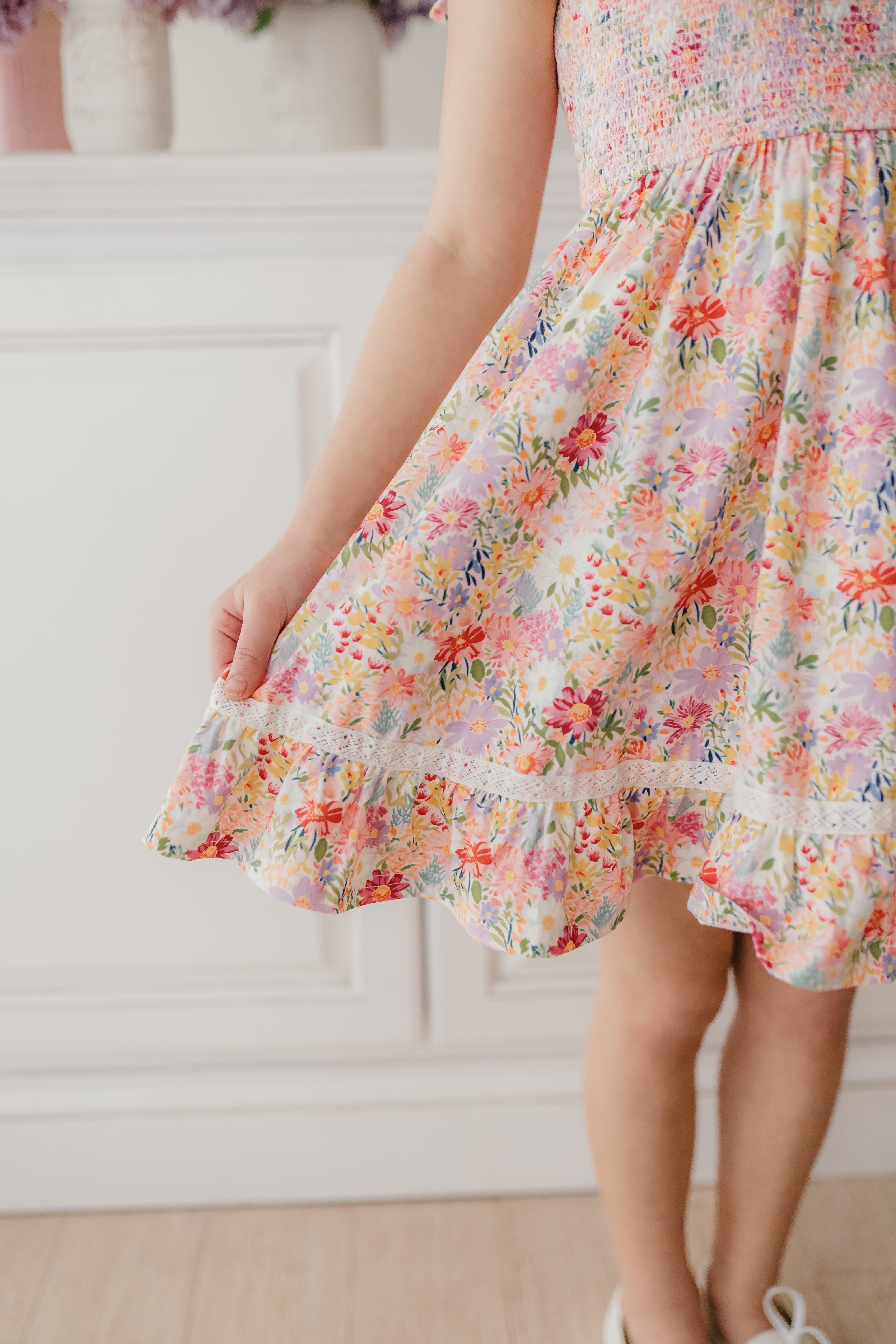 Elara Smocked Knit Dress - Wildflower Waltz