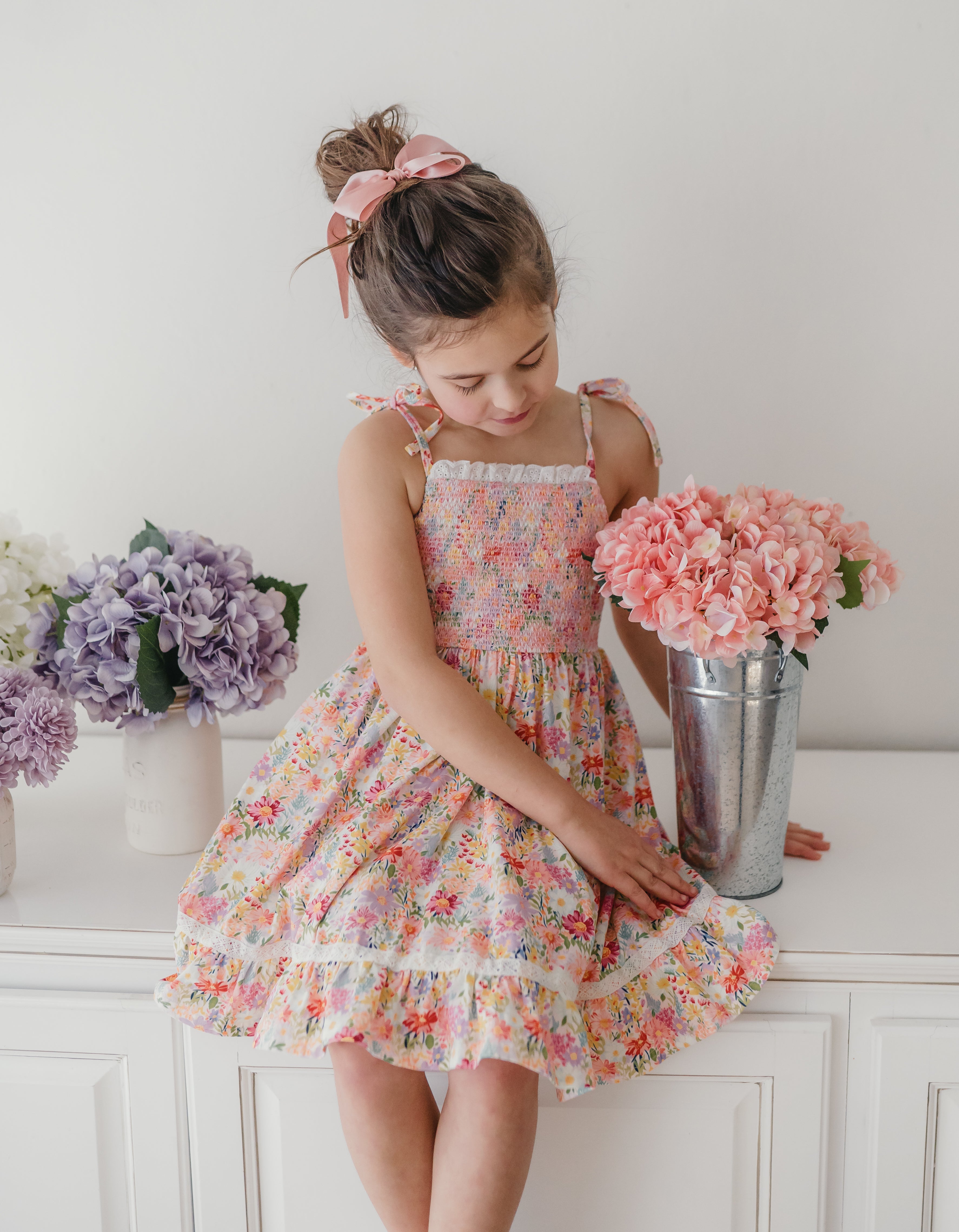 Elara Smocked Knit Dress - Wildflower Waltz
