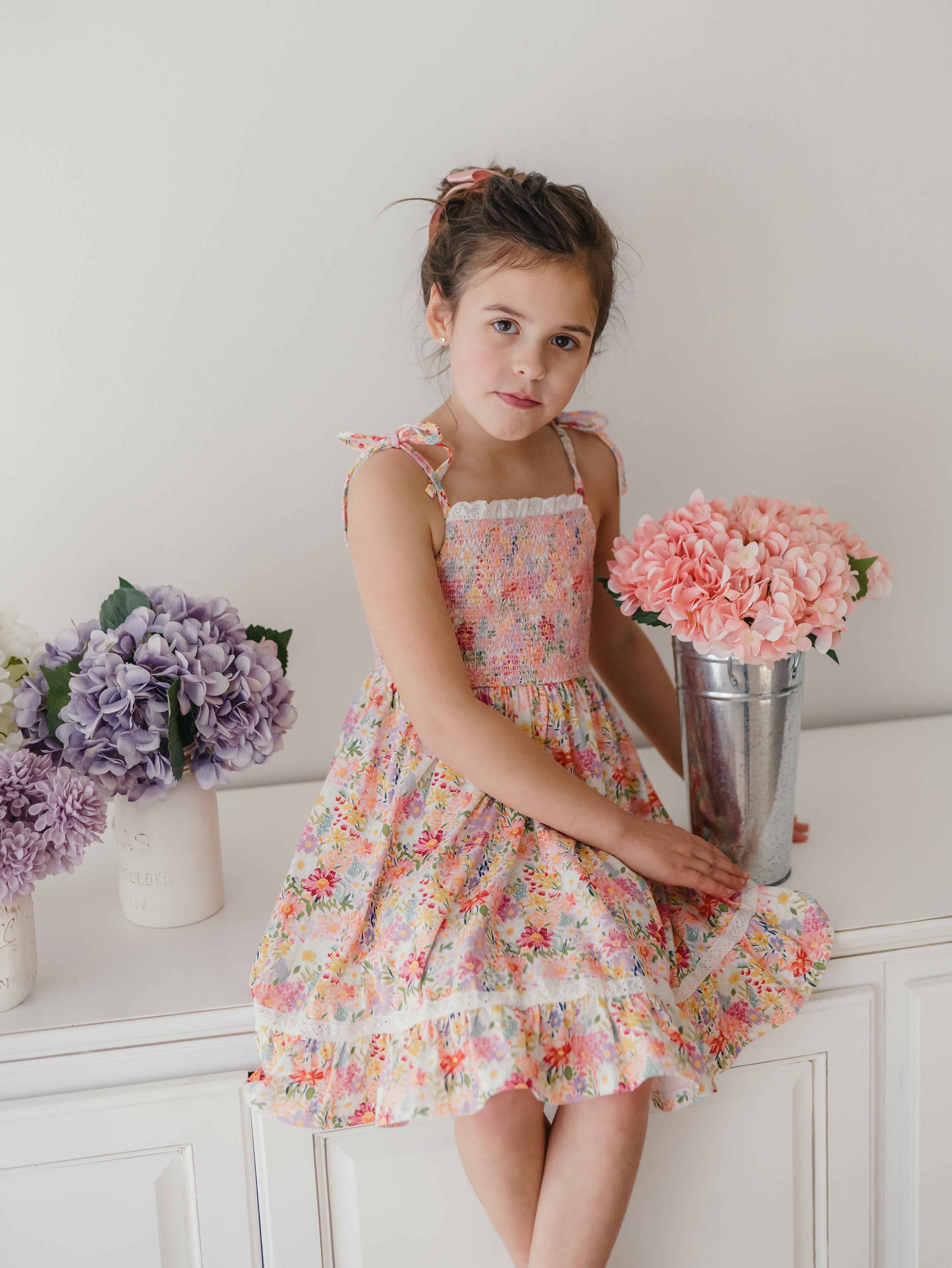 Elara Smocked Knit Dress - Wildflower Waltz
