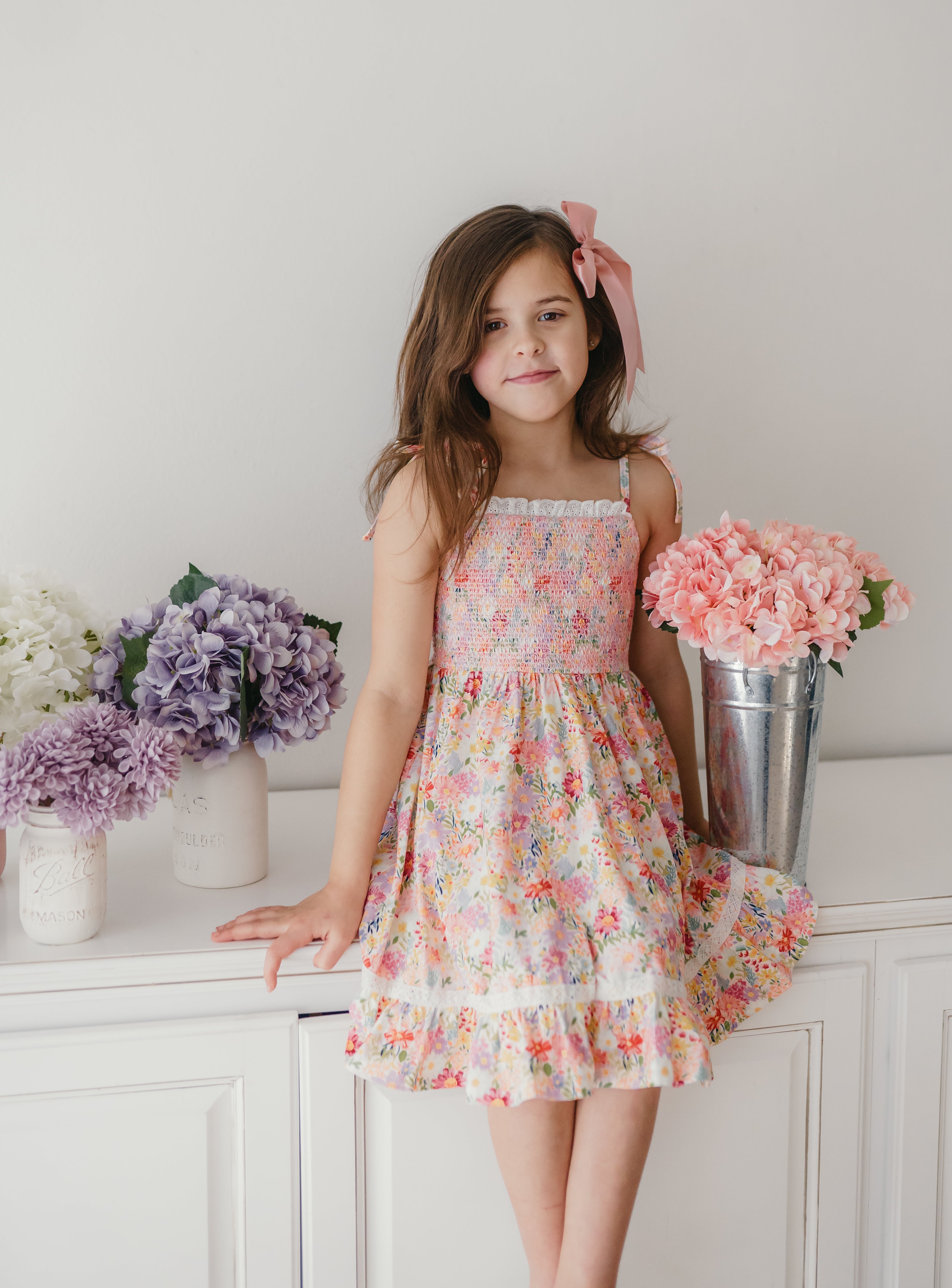 Elara Smocked Knit Dress - Wildflower Waltz