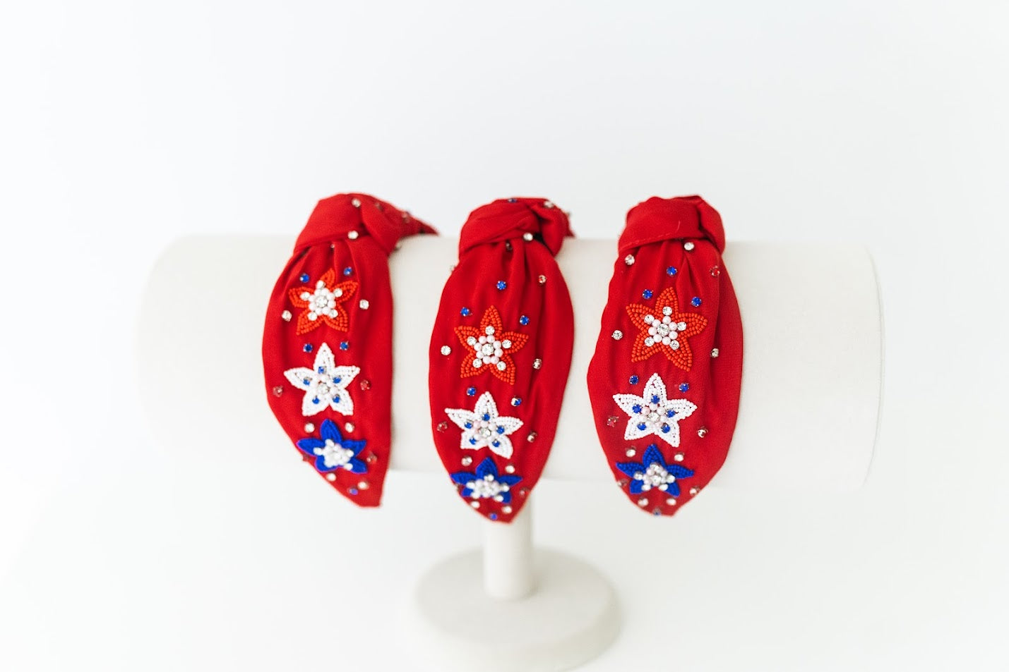 Beaded Headband - Red, White, & Bloom