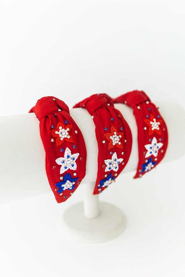 Beaded Headband - Red, White, & Bloom