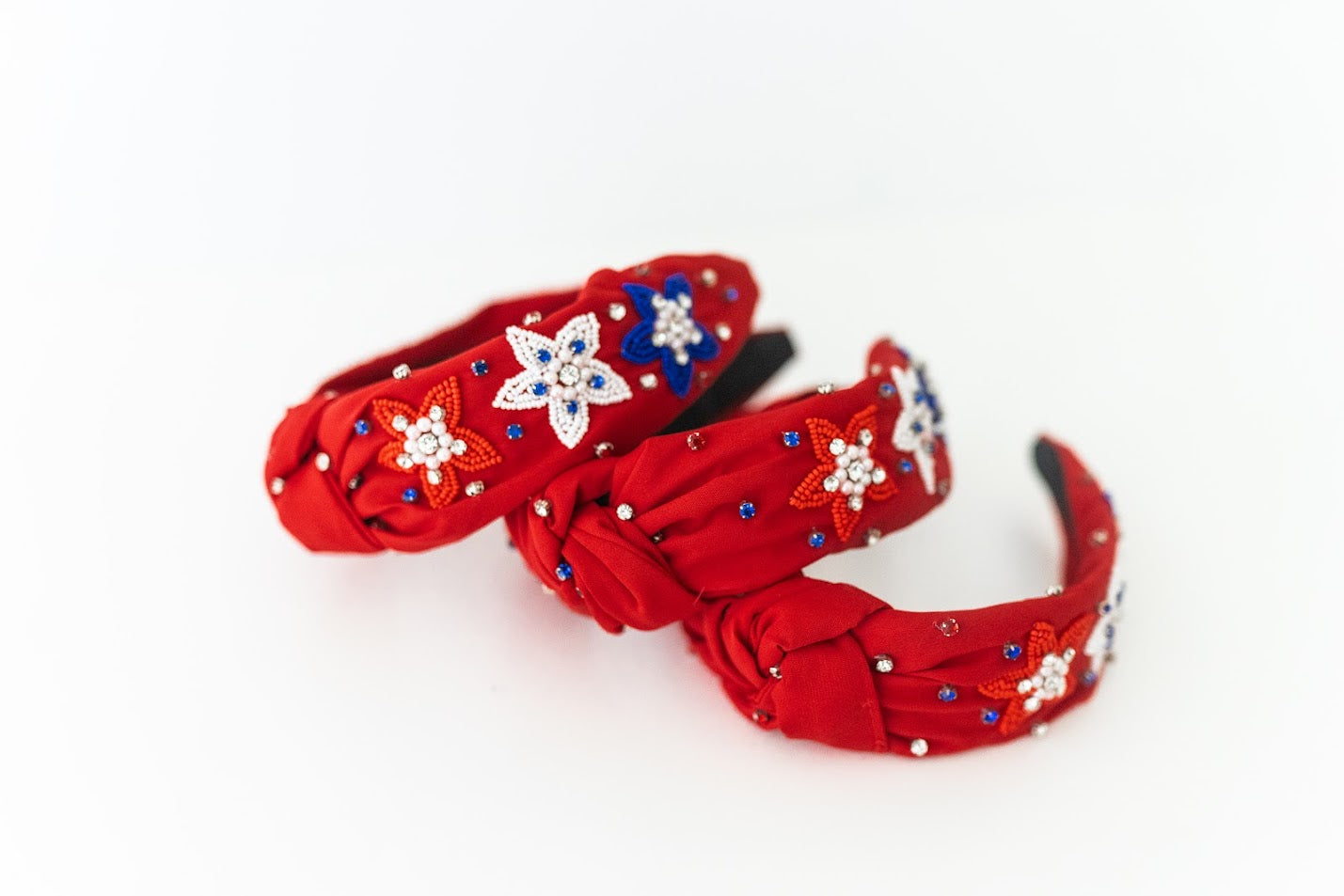 Beaded Headband - Red, White, & Bloom
