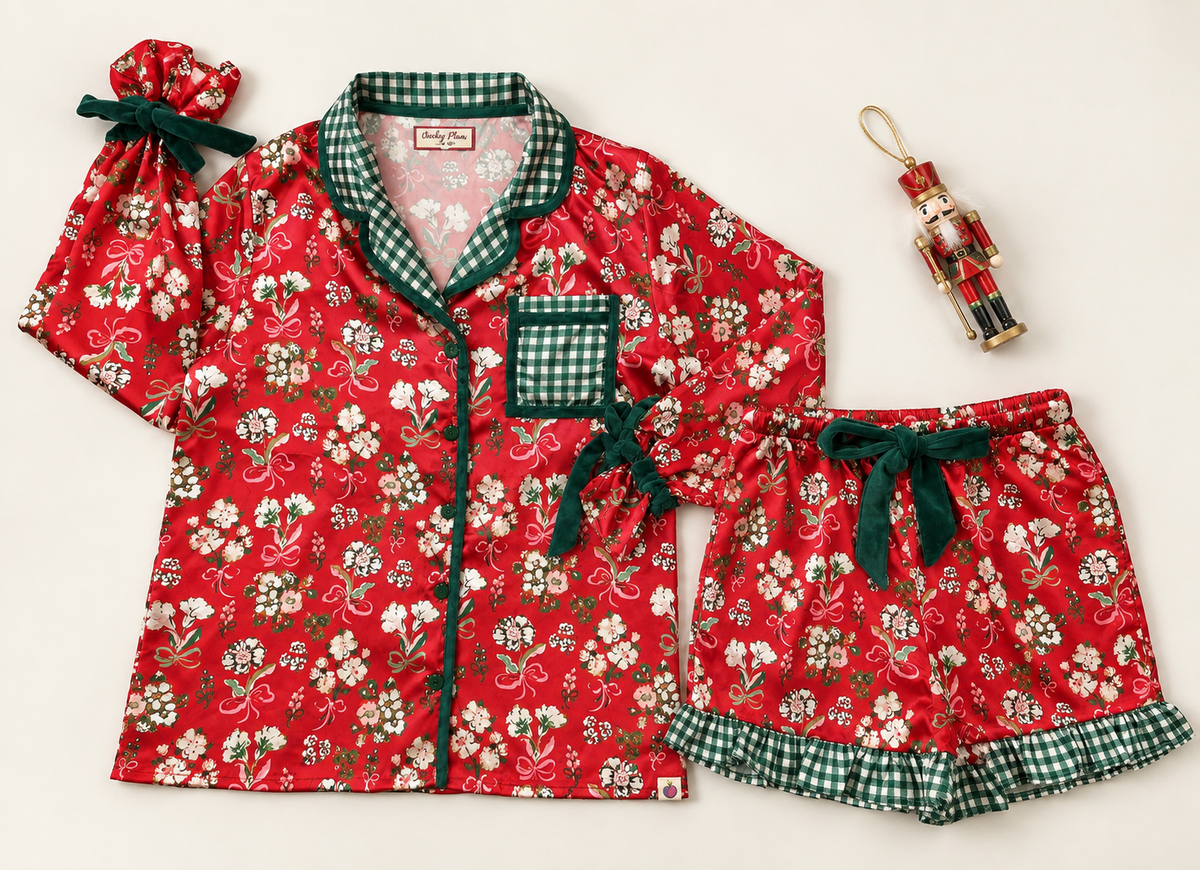 Women's Satin Loungewear Set - Merry Magnolia (Pre-Order ships early November)