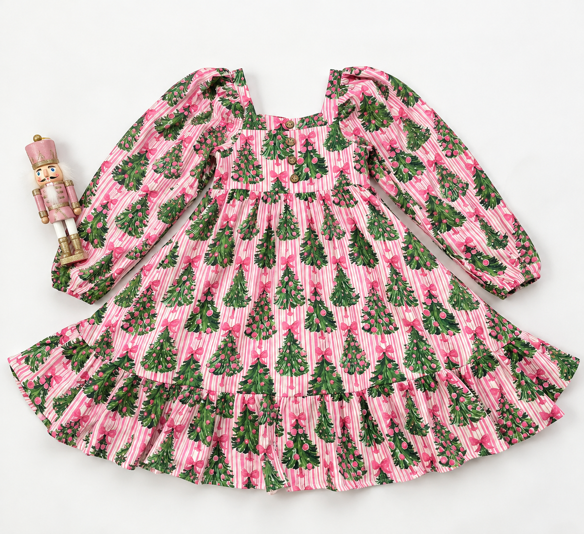 Puff Sleeve Gauze Dress - Merry Pink Pines (Pre-Order ships end of October)