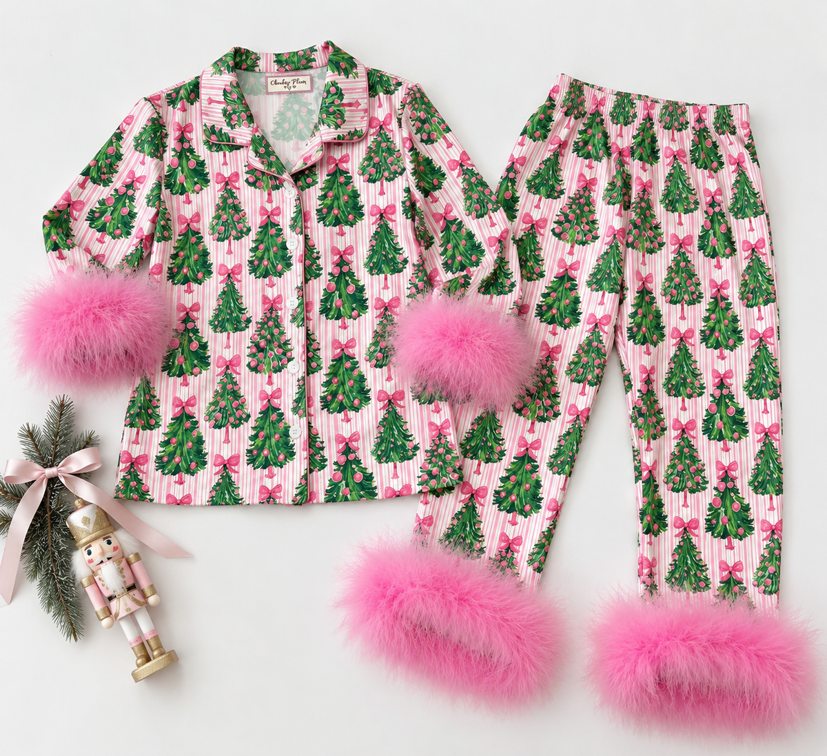 Feather Loungewear Set - Merry Pink Pines (Pre-Order ships end of October)